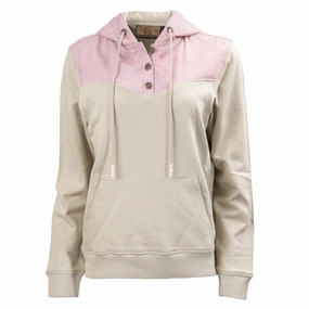 STS Ranchwear Womens Whit Pink/Oatmeal 100% Cotton Hoodie Lightweight Feel