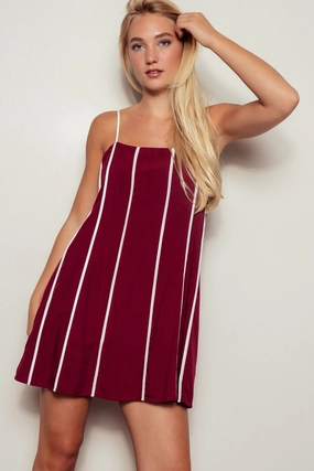 Gameday Striped Mini Dress - Burgundy Day-To-Night Wear