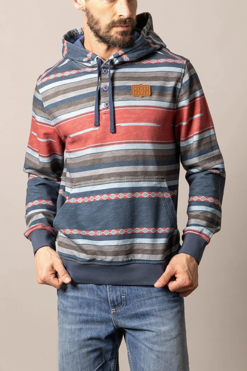 Layered Hem Design BondedSeams Kimes Ranch Mens Cantura Navy Cotton Blend Hoodie