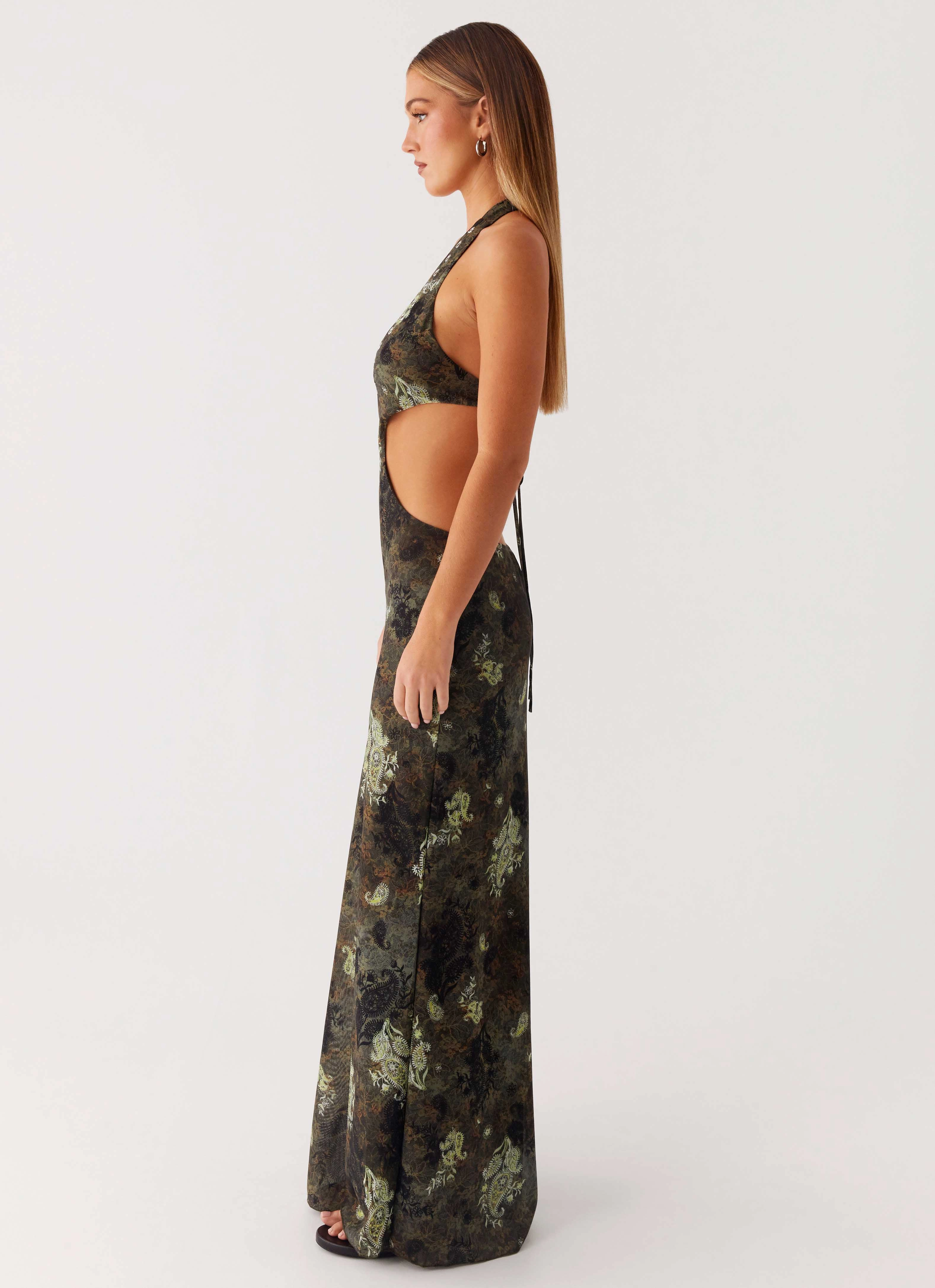 Indra Maxi Dress - Cyber Floral Garden Scene