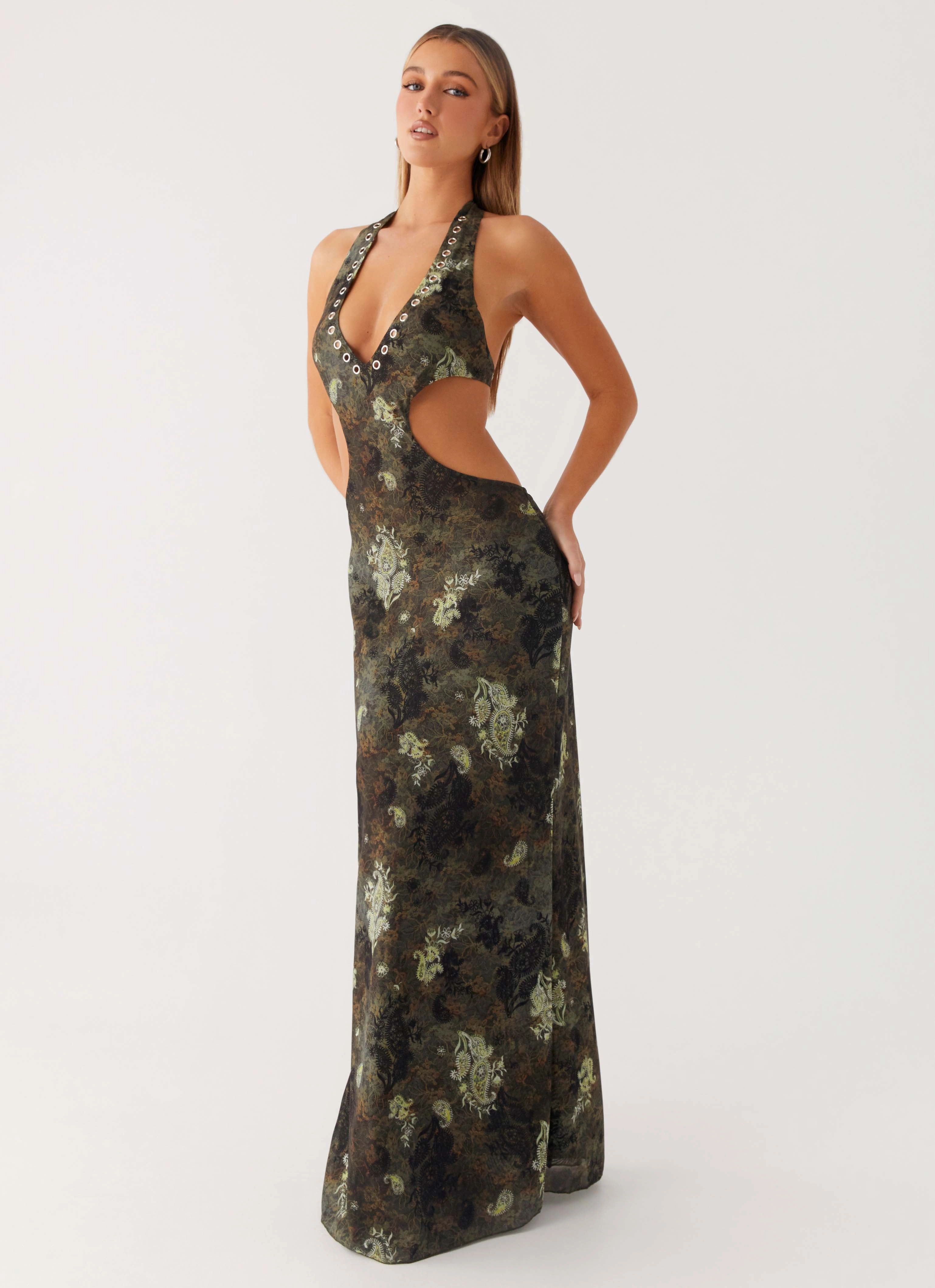 Indra Maxi Dress - Cyber Floral Skin Hug Confident Touch