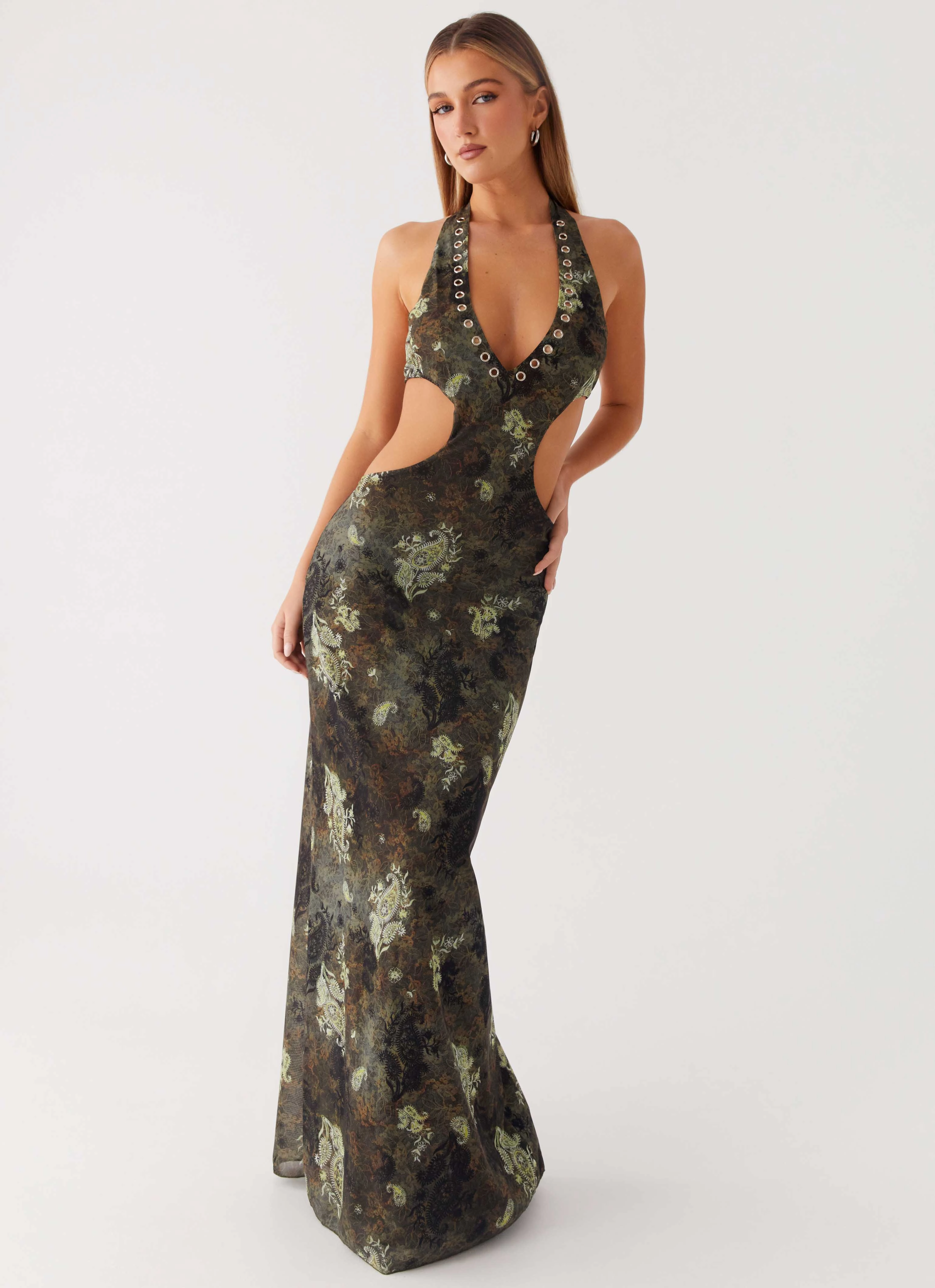 Indra Maxi Dress - Cyber Floral Draped Layer Elegant Look
