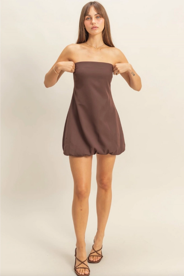 Exclusive-Design Glamorous look Strapless Mini Balloon Dress - Espresso