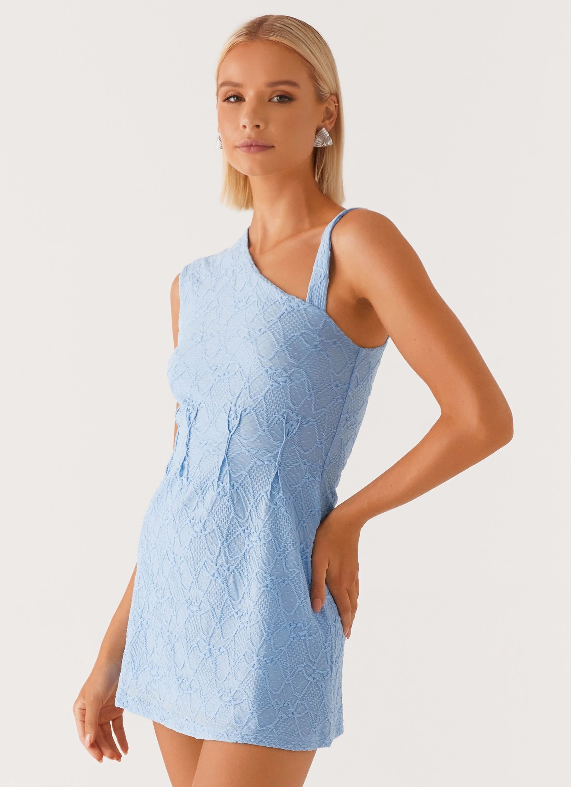 Poppy Mini Dress - Baby Blue Simple Mood wrap waist