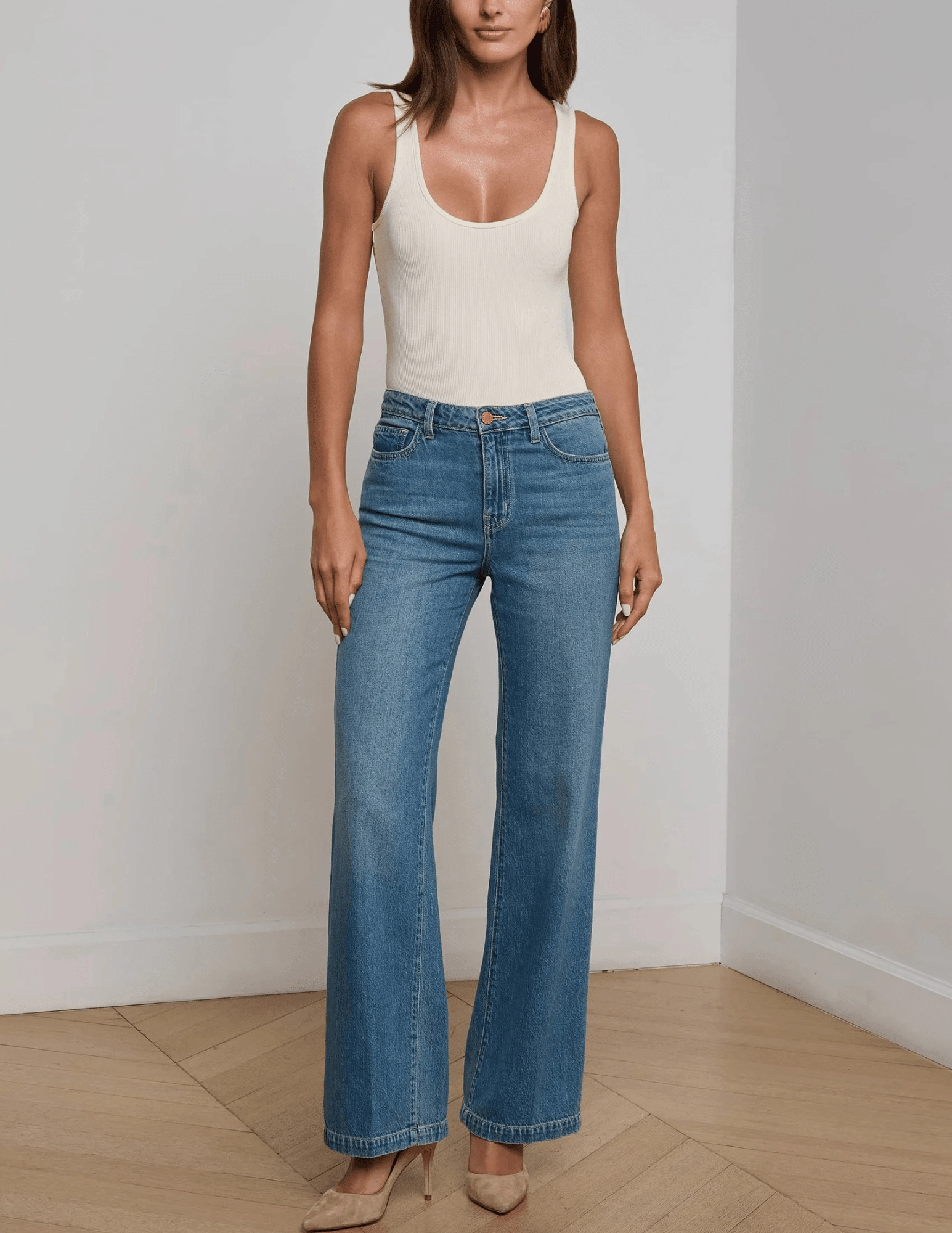 Stylish Sunny Vibes Casual Student Outfit L??AGENCE Scottie High Rise Wide Leg Jeans in Fargo