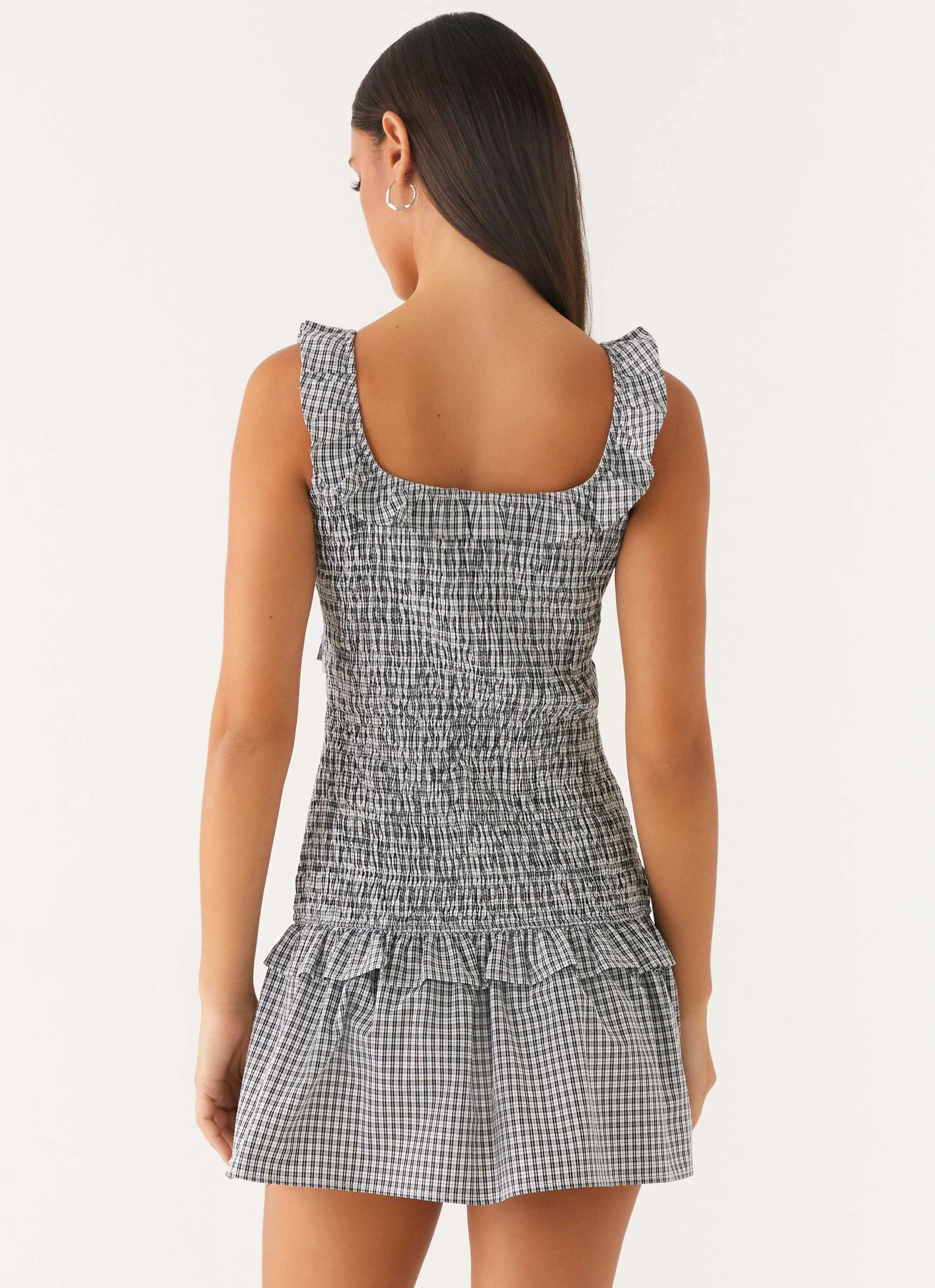 Mali Shirred Mini Dress - Checker Timeless Fashion