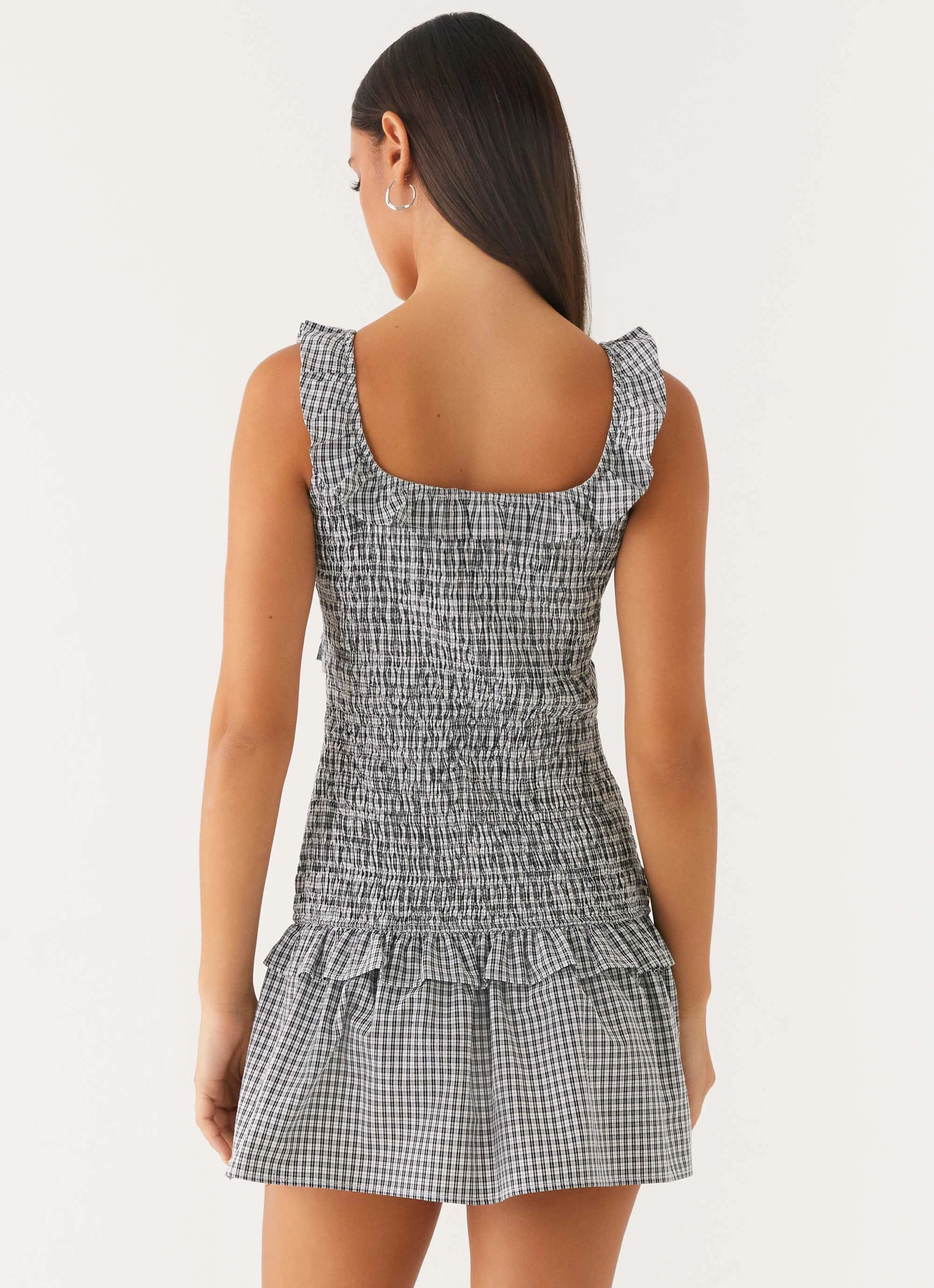 Fashion Forward Midnight Mood Mali Shirred Mini Dress - Checker