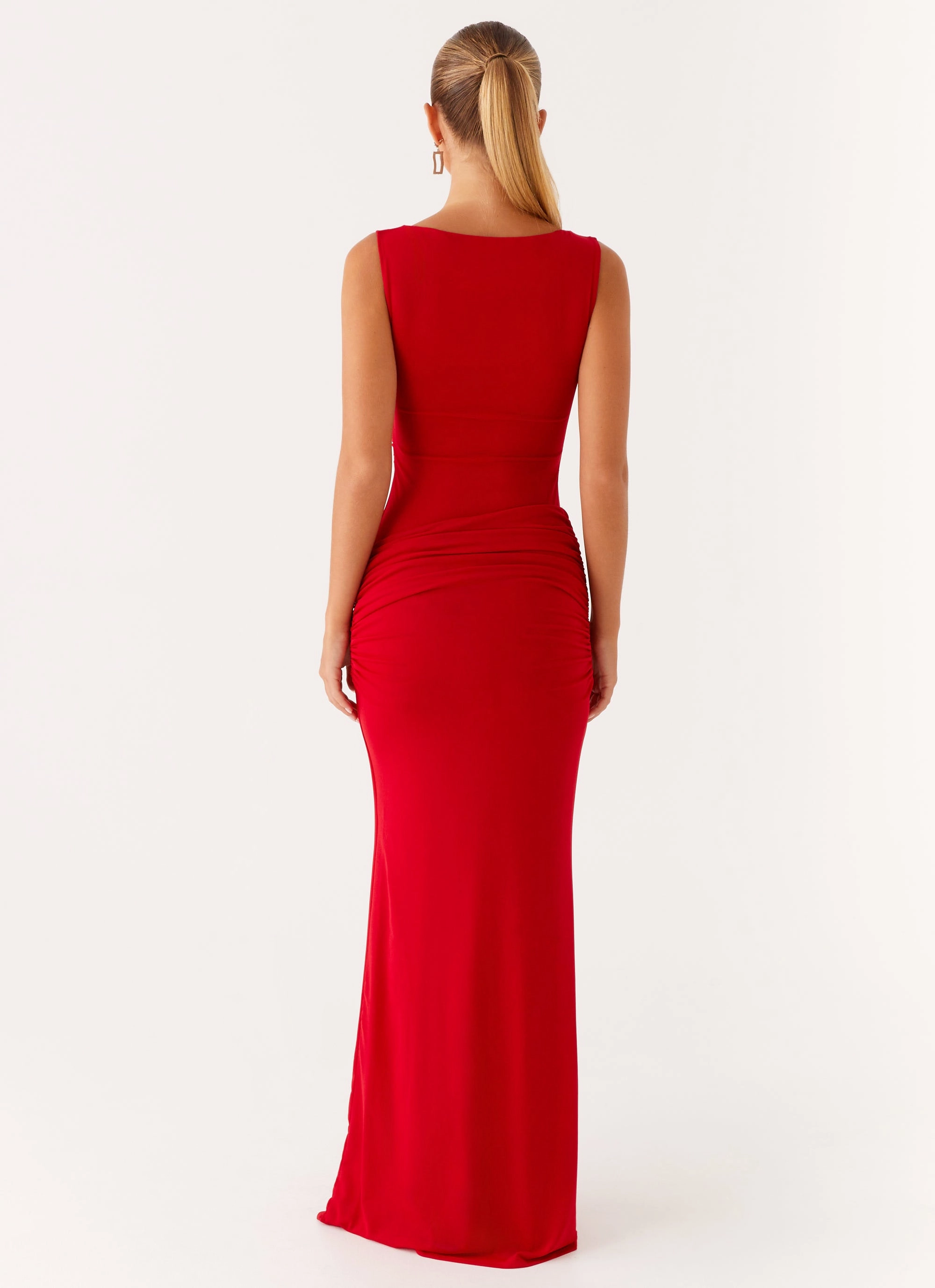 Cozy Drape Missy Maxi Dress - Red