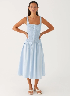 Smart Tones Pleated design Wildflower Midi Dress - Blue