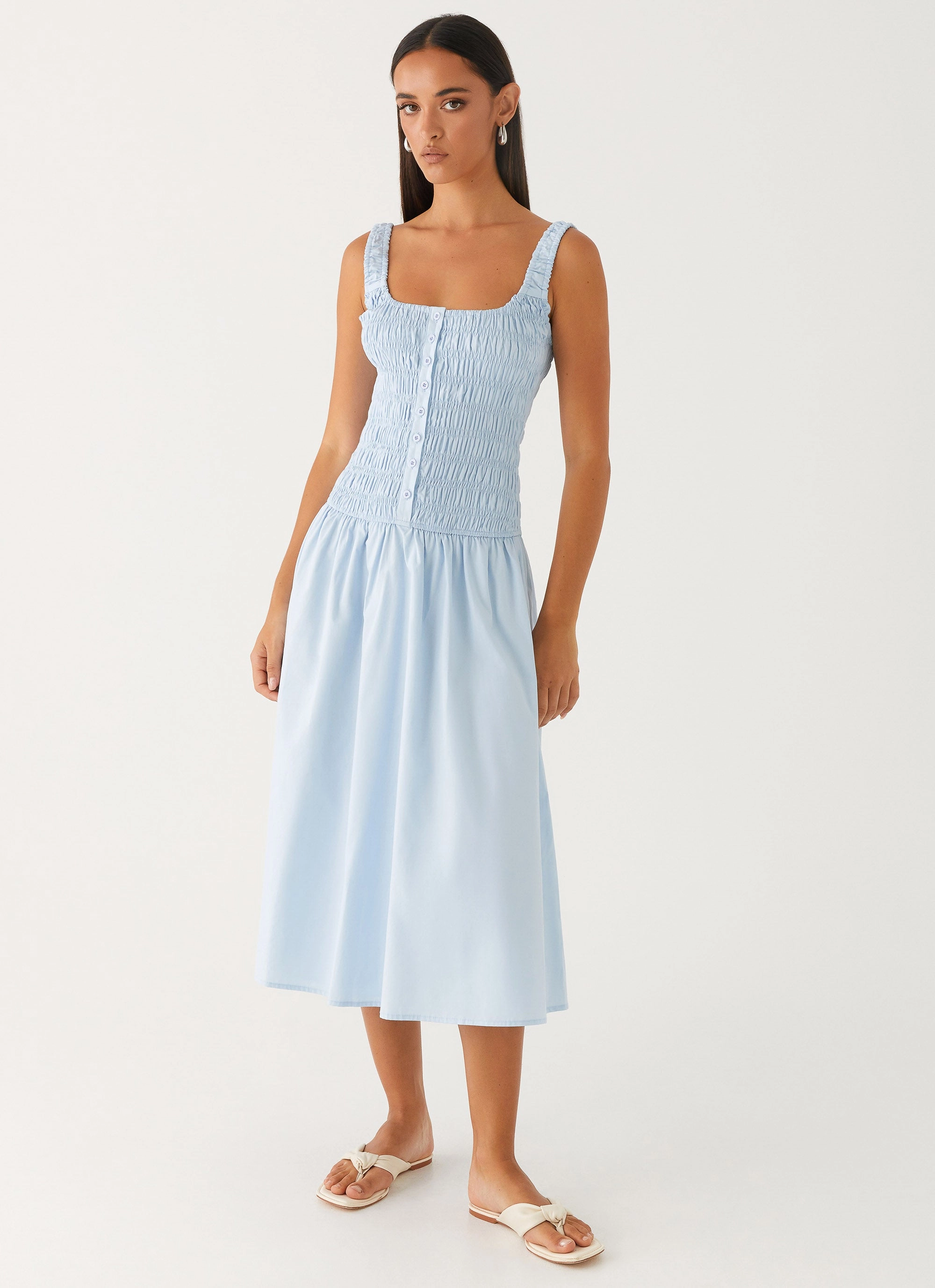 Smart and Polished Rural Charm Wildflower Midi Dress - Blue