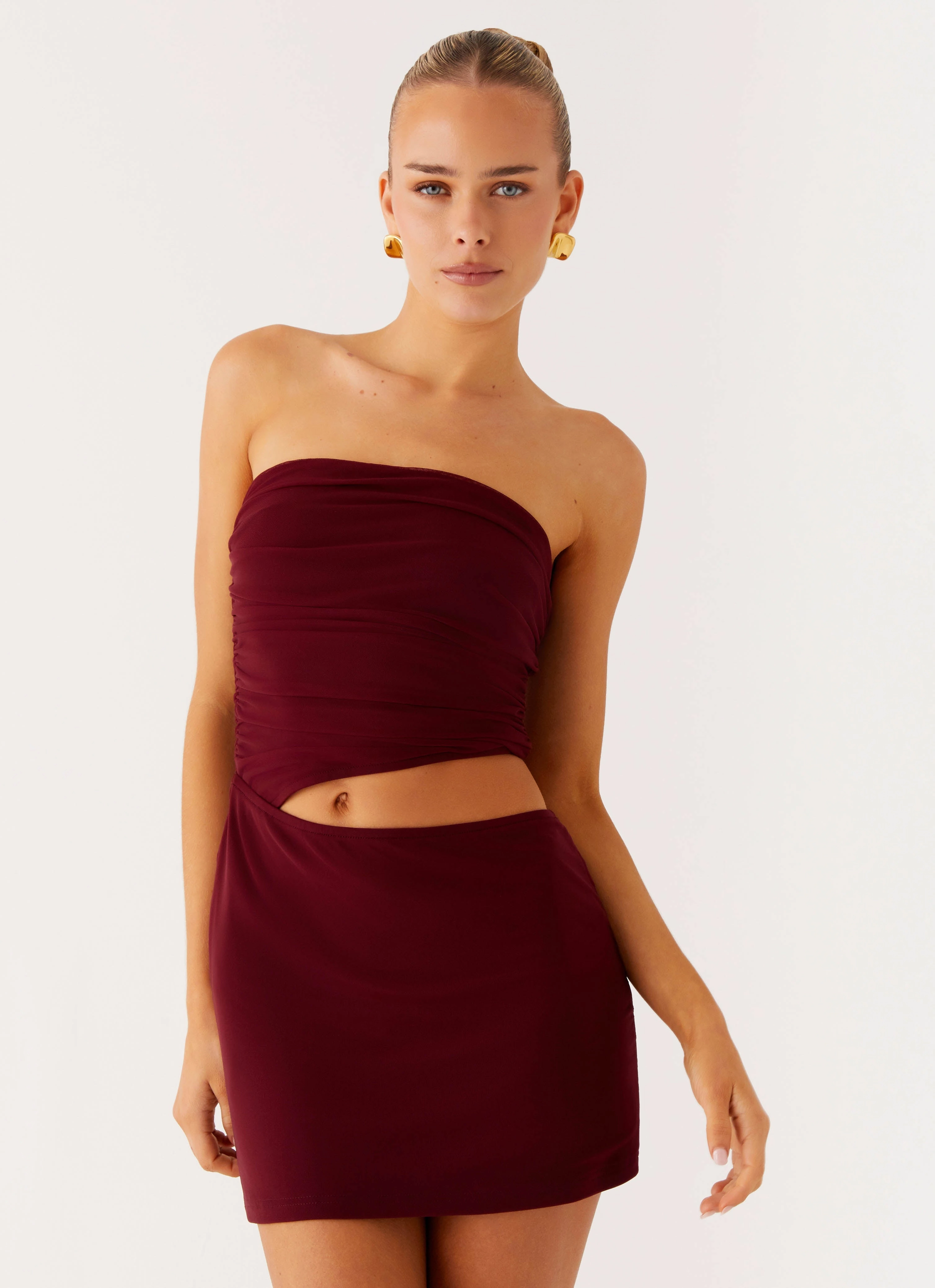 Travel Light Cool Draping Last Heartbreak Mini Dress - Burgundy