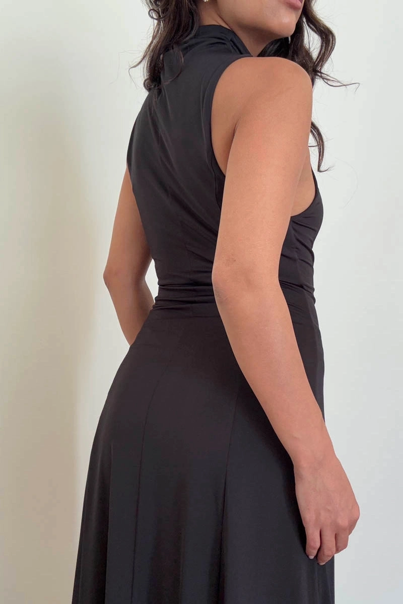 Nina Swing Midi Dress - Black ConvertibleNeckline Street Ease