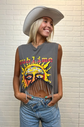 Sublime Cropped Rhinestone Fringe Tank Modular Pocket Layout Lightweight insulation