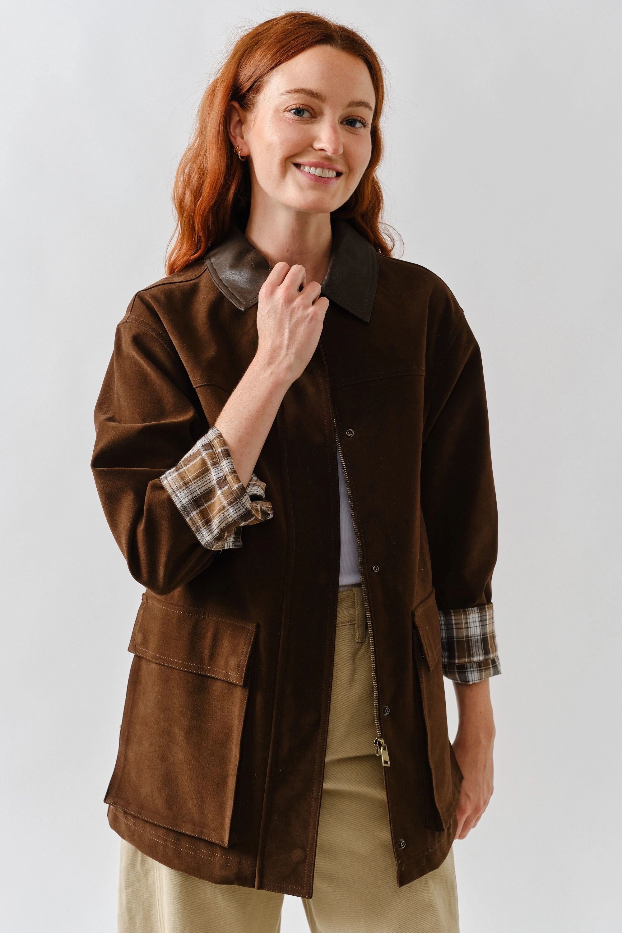 Suede Oversized Jacket - Brown Relaxed Dress AllPurposeWear