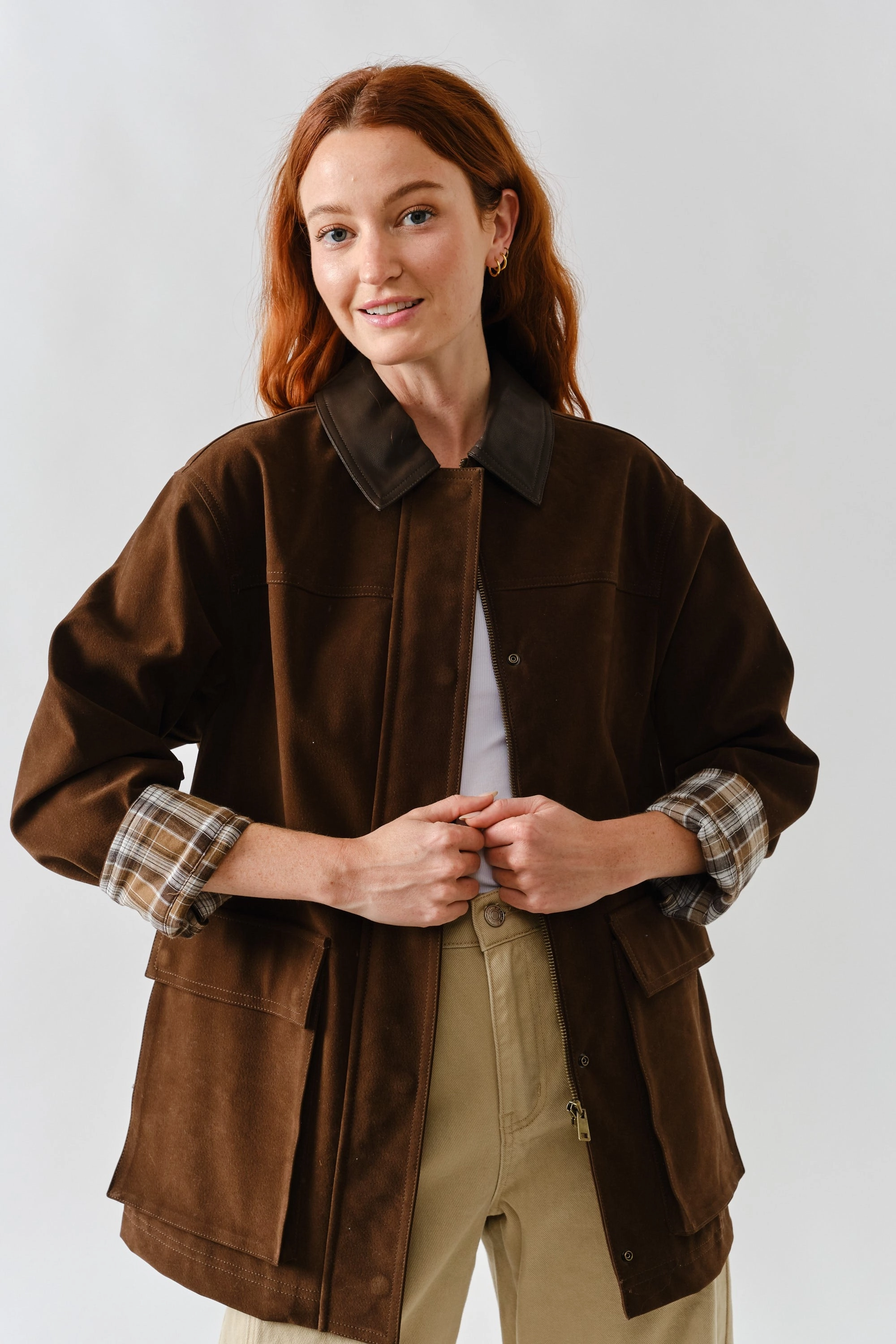 Suede Oversized Jacket - Brown Friction Resistant Finish