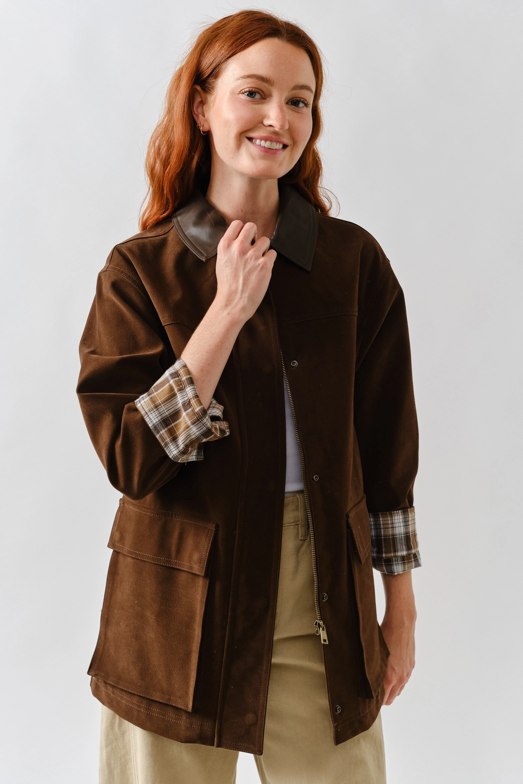 QuickReleaseFastenings Suede Oversized Jacket - Brown