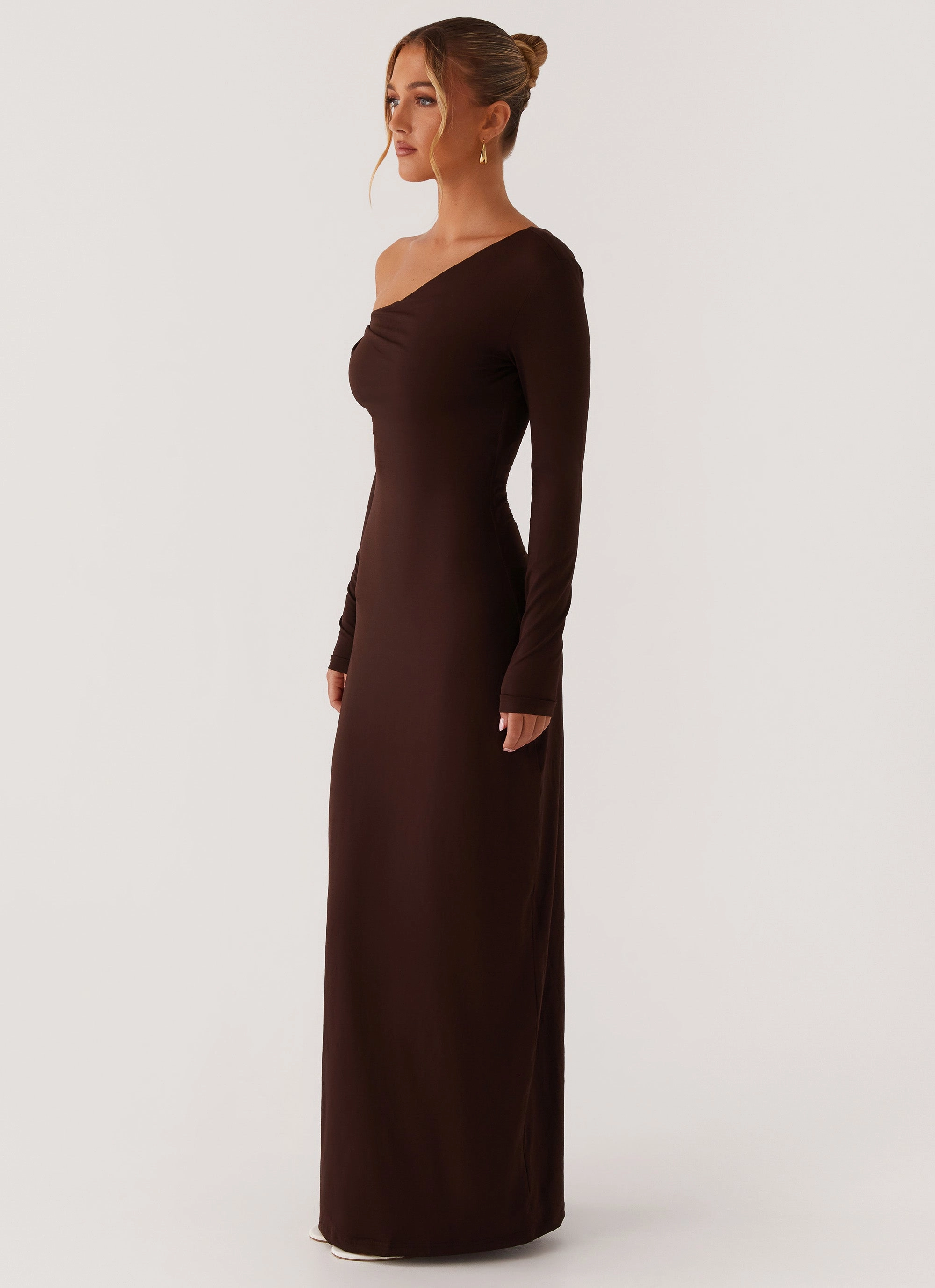 Jordana Twist Maxi Dress - Brown Flower Grace Elegant Line