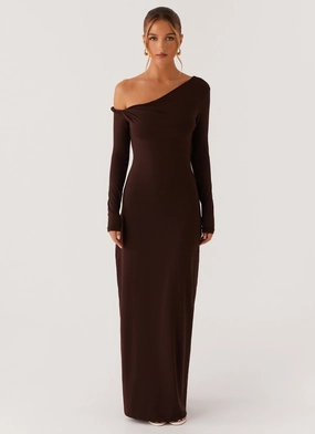 Jordana Twist Maxi Dress - Brown Feminine Fit Day-to-evening dress