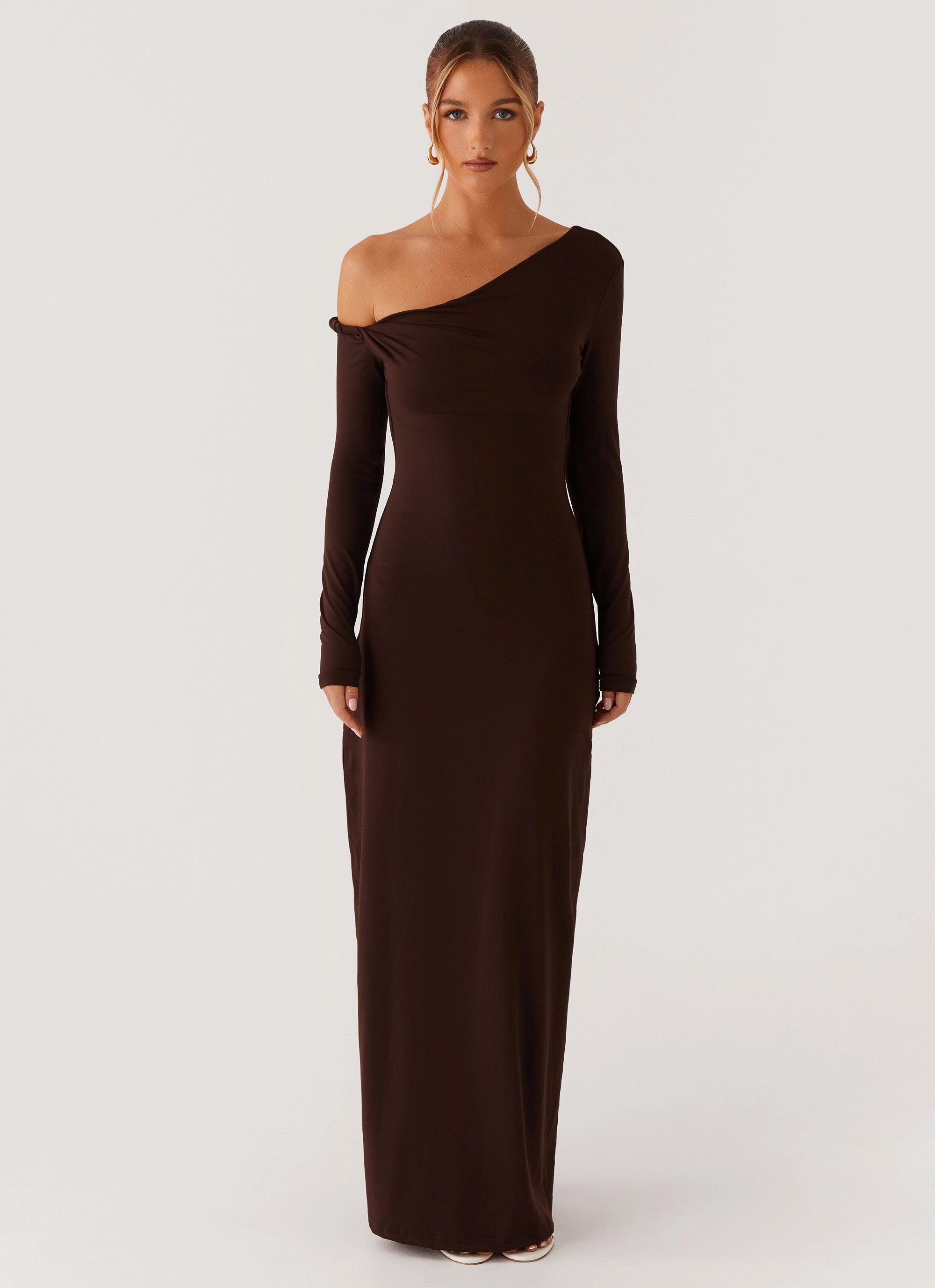 Jordana Twist Maxi Dress - Brown Feminine Fit Day-to-evening dress