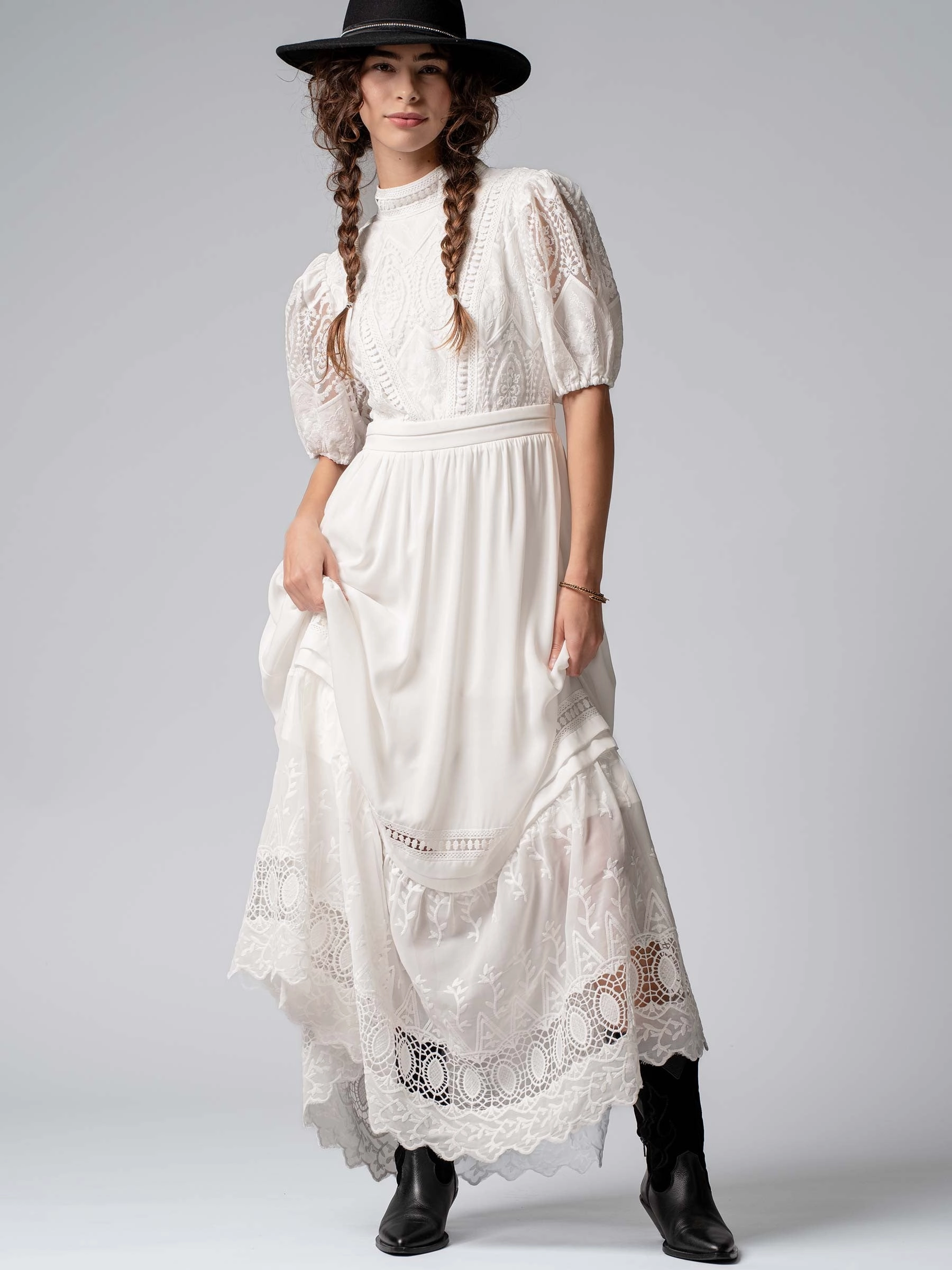 Summer Lace Maxi Dress - White TaglessNecklineComfort Layered Placket Design