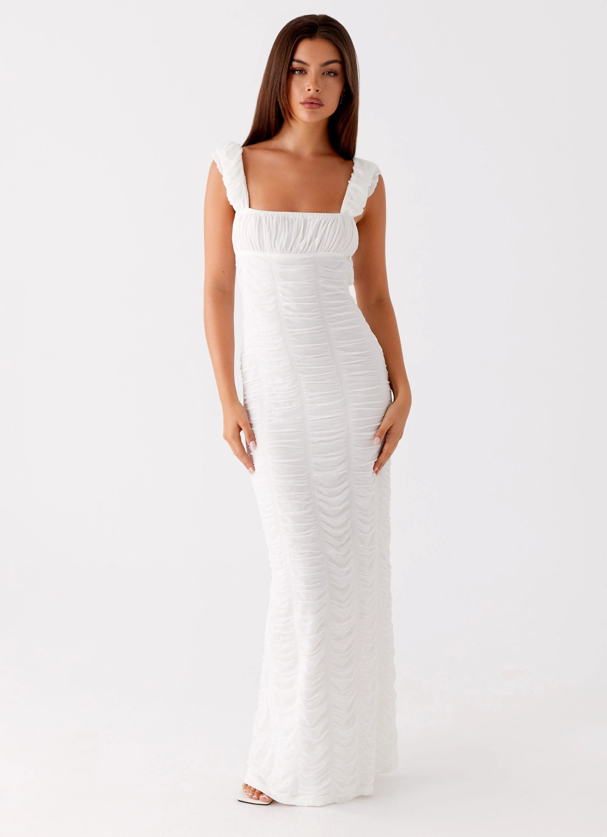 Belted-Style Wrinkle-Resistant Senses Midi Dress - White