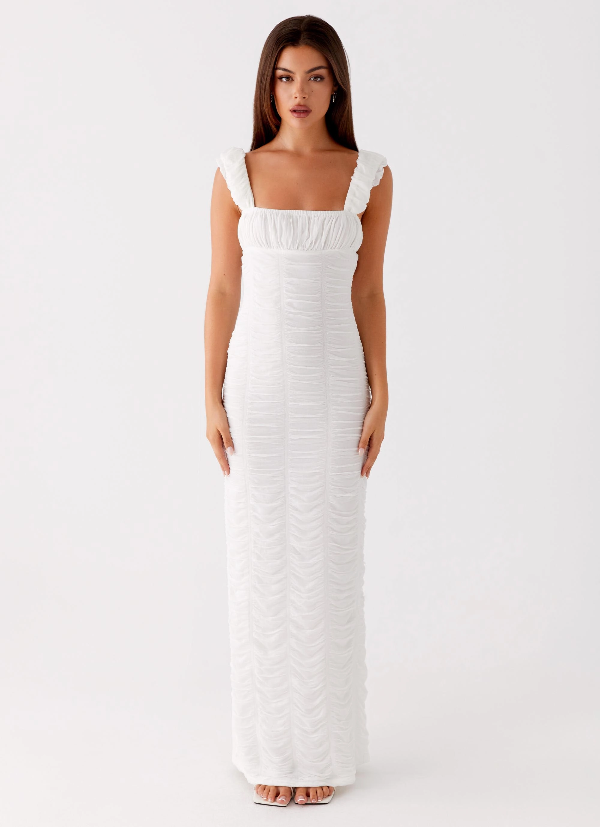Senses Midi Dress - White Sleek Fit Party Safe