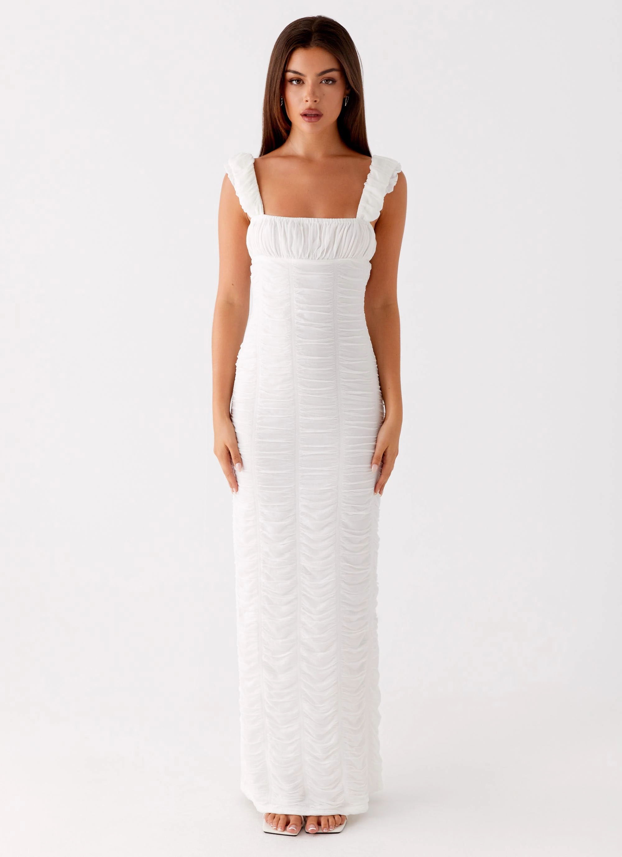 Rhinestone-Detail Neat Stitch Senses Midi Dress - White