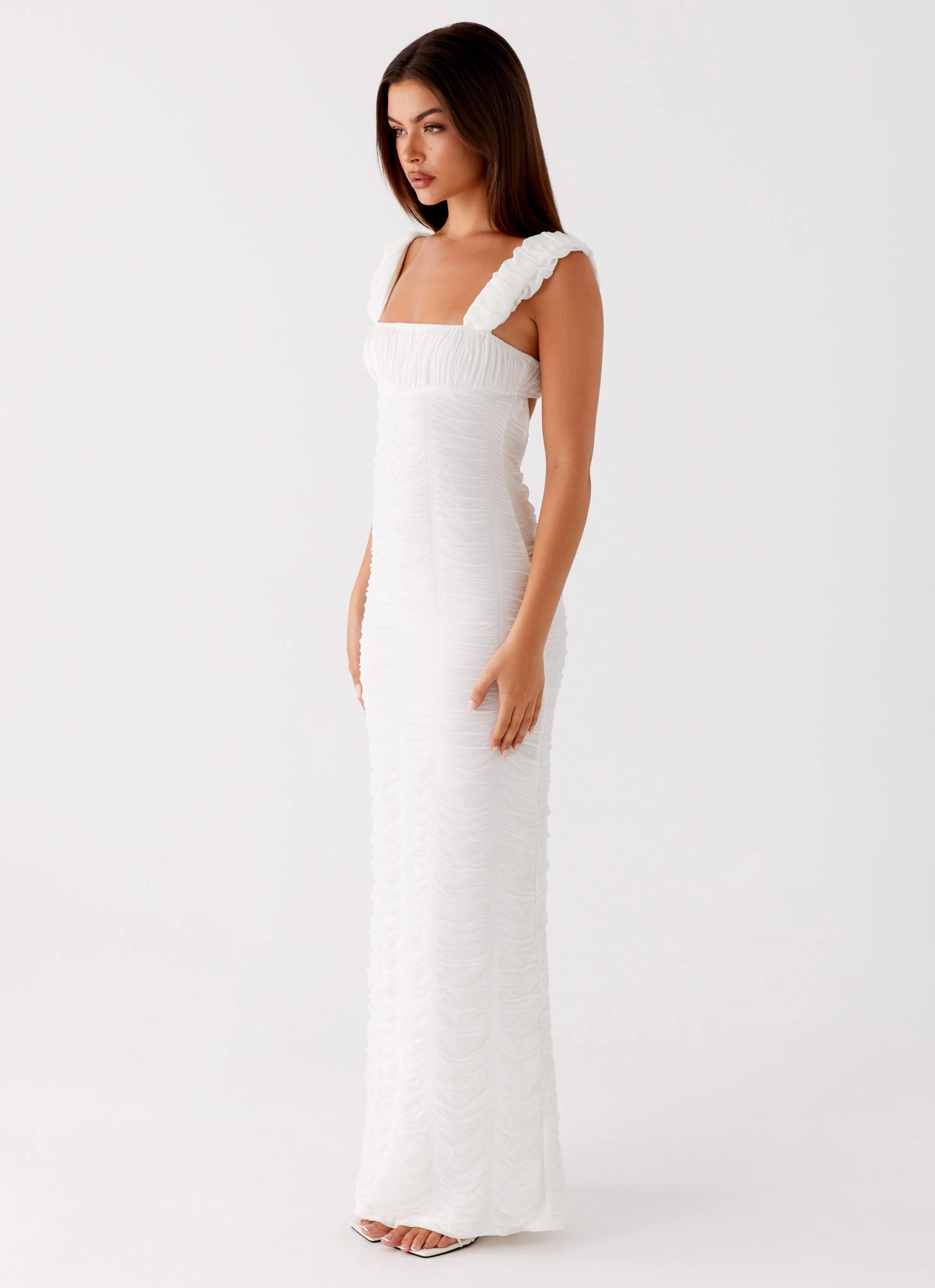 Senses Midi Dress - White Flare Hem