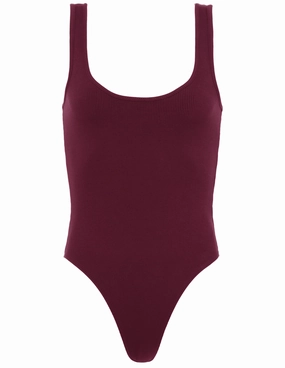 L'AGENCE Nica Scoop Neck Bodysuit in Dark Port port Lightweight Comfort