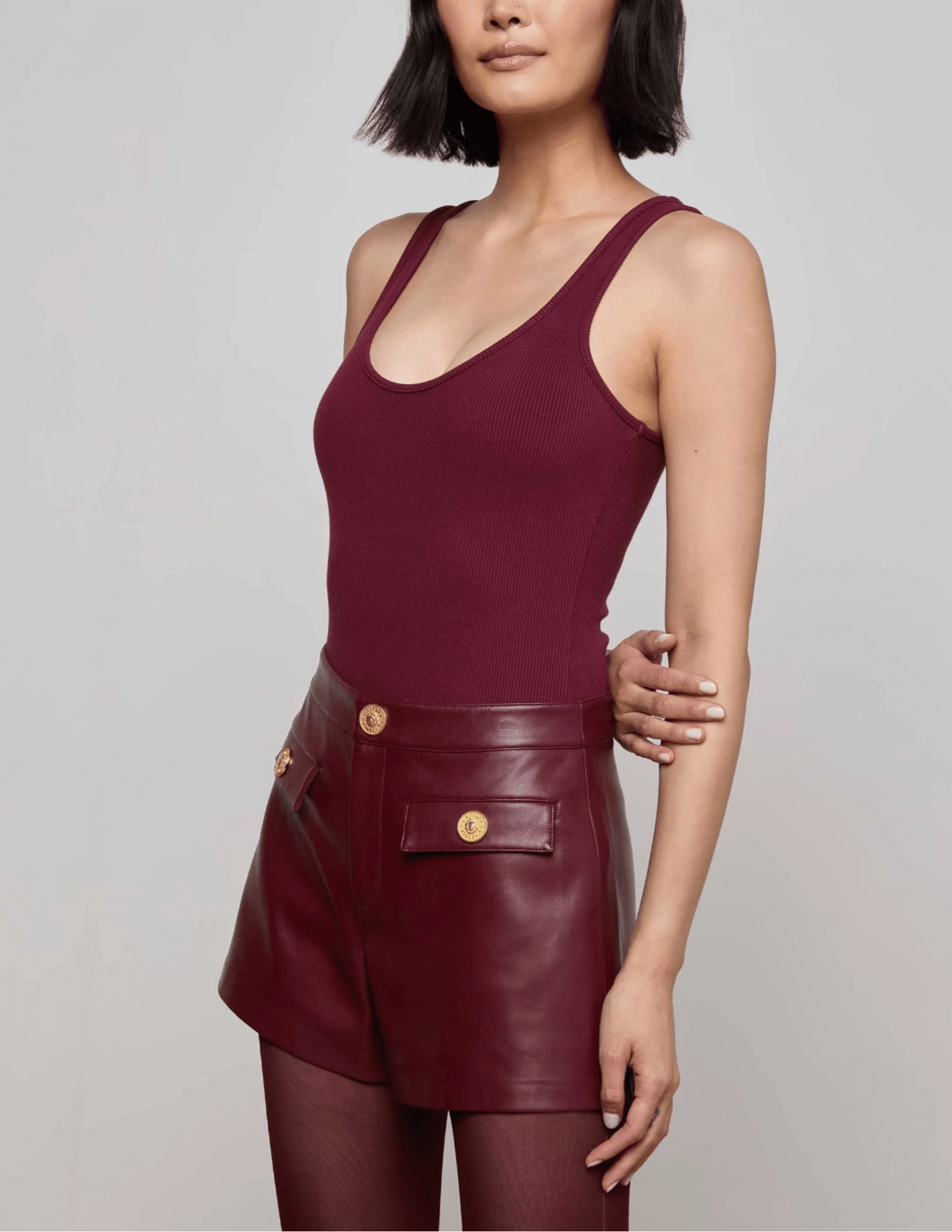 L'AGENCE Nica Scoop Neck Bodysuit in Dark Port High strength