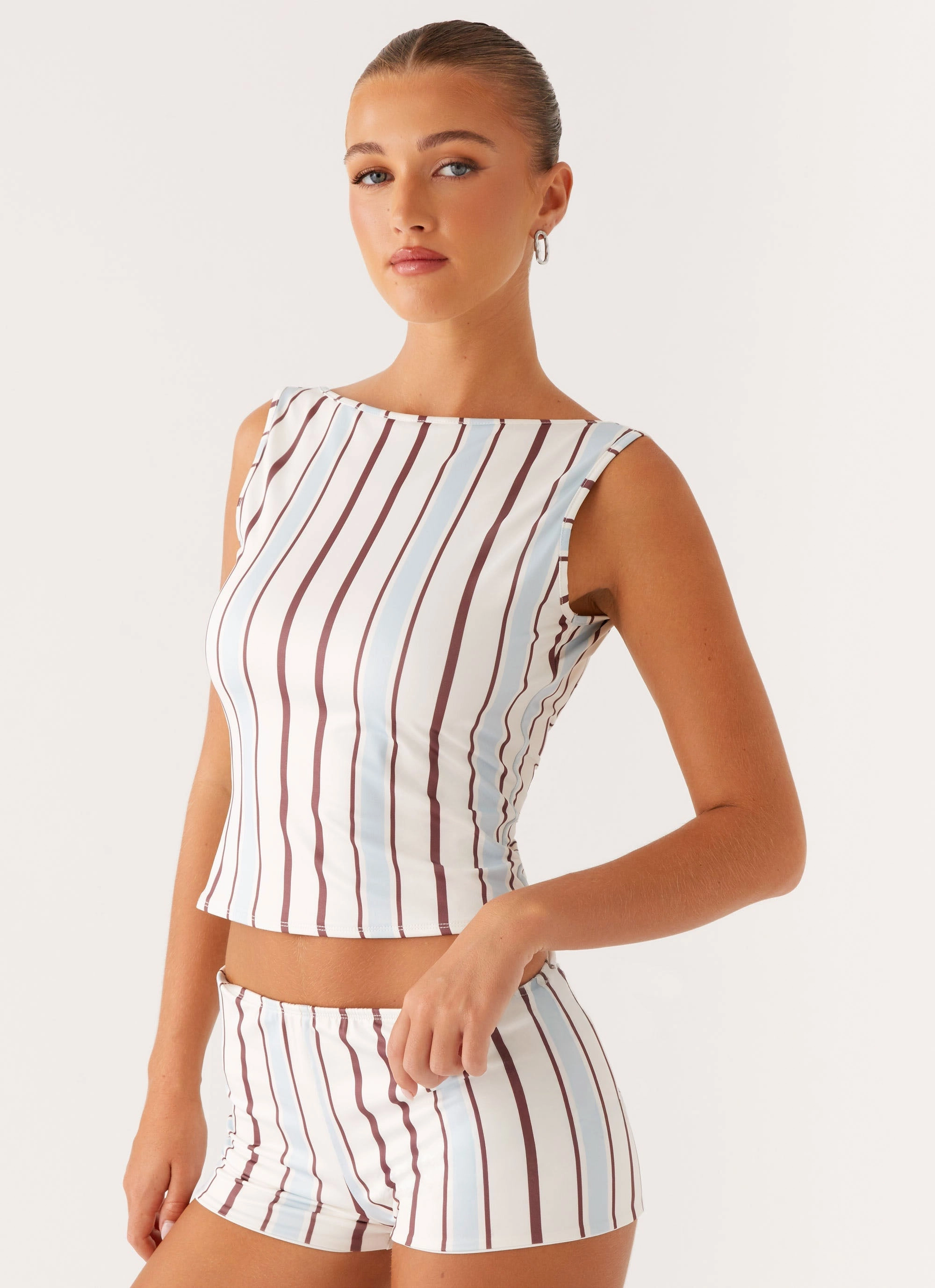 Airflow Mesh Insert FlexibleCuffs Sun's Out Tank Top - Blue Stripe