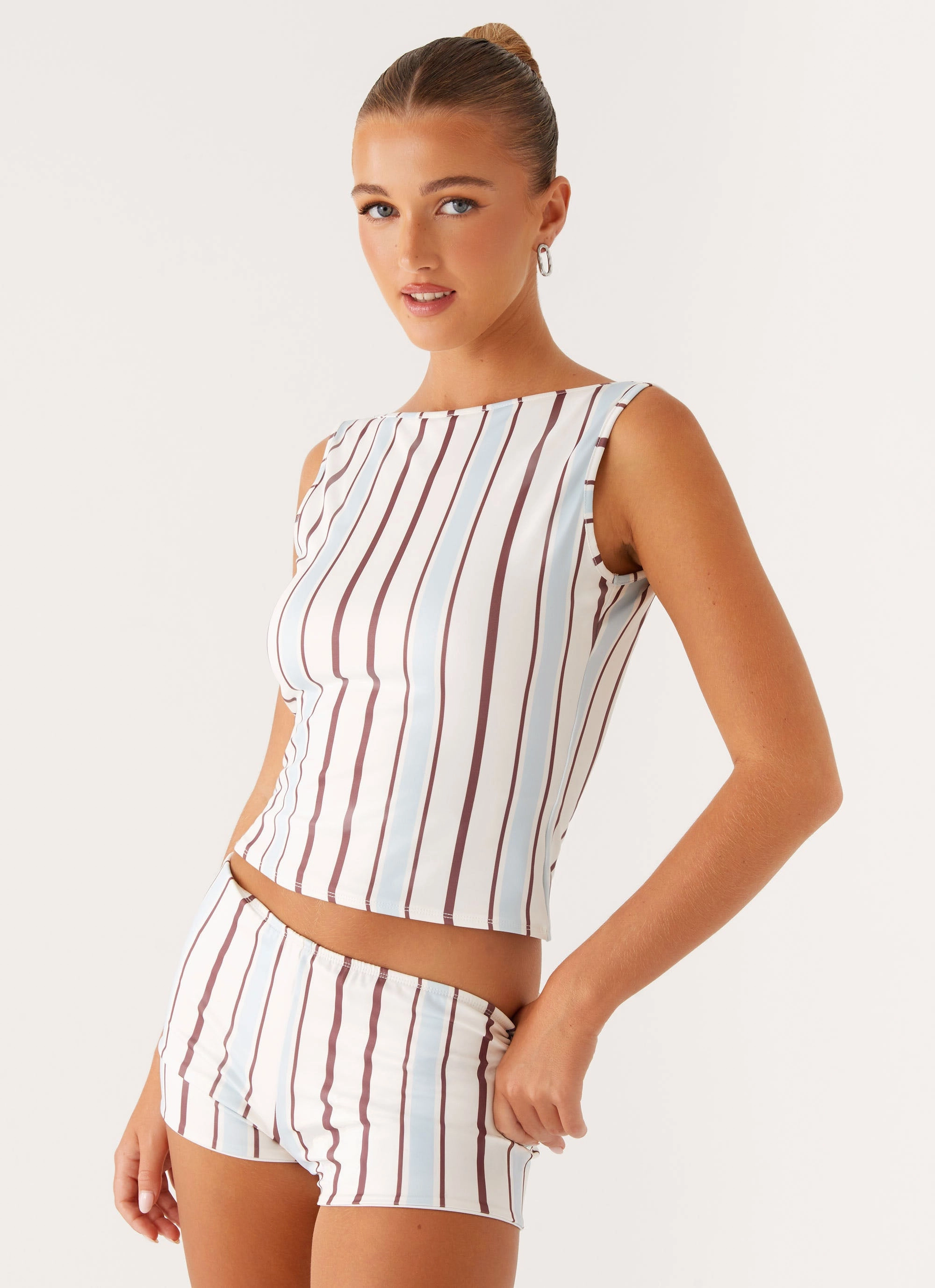 Sun's Out Tank Top - Blue Stripe Quick Dry Fabric Soft Cotton Blend