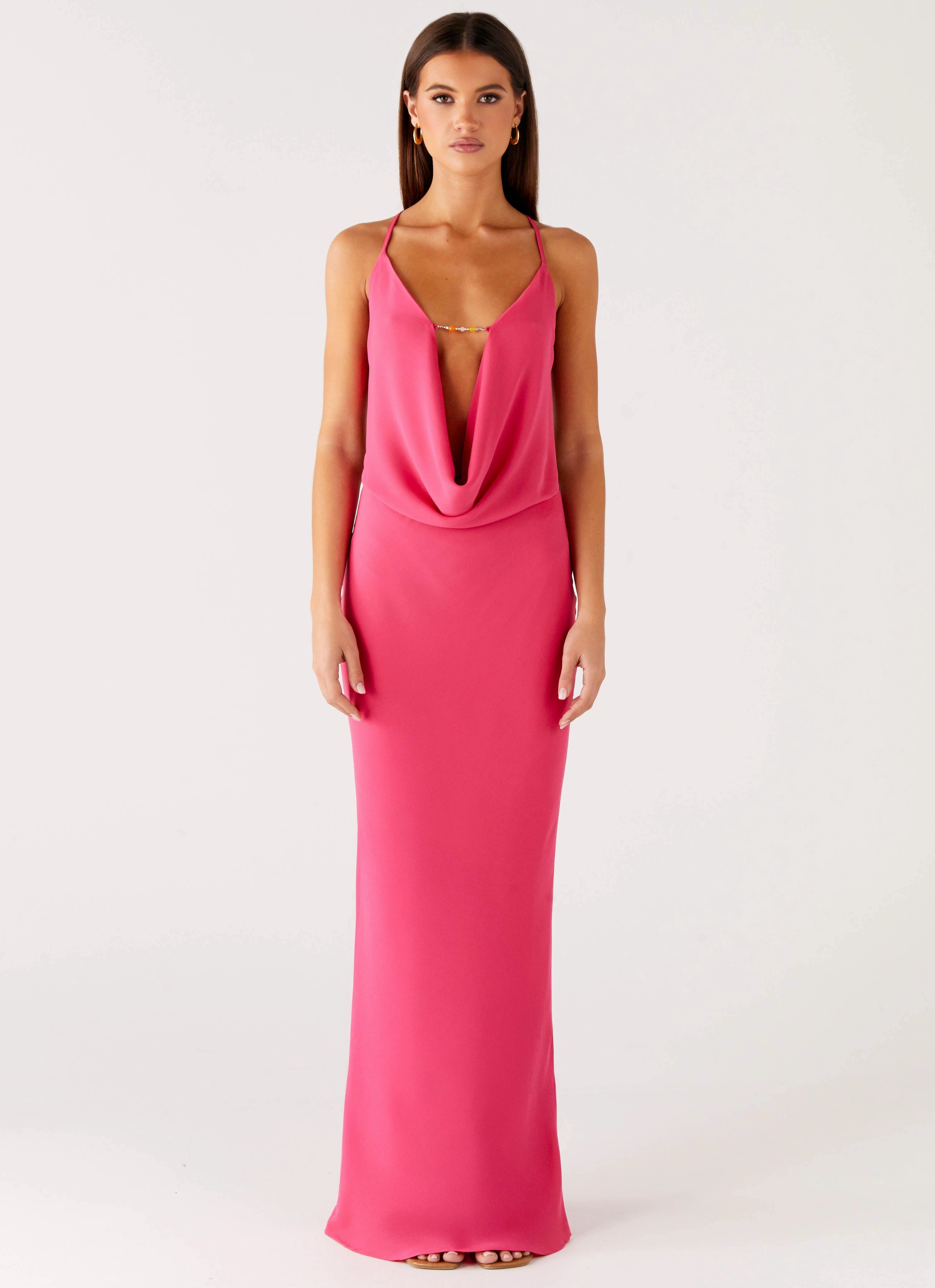 Pure Heart Cowl Maxi Dress - Fuchsia Luxurious Feel Event Favorite