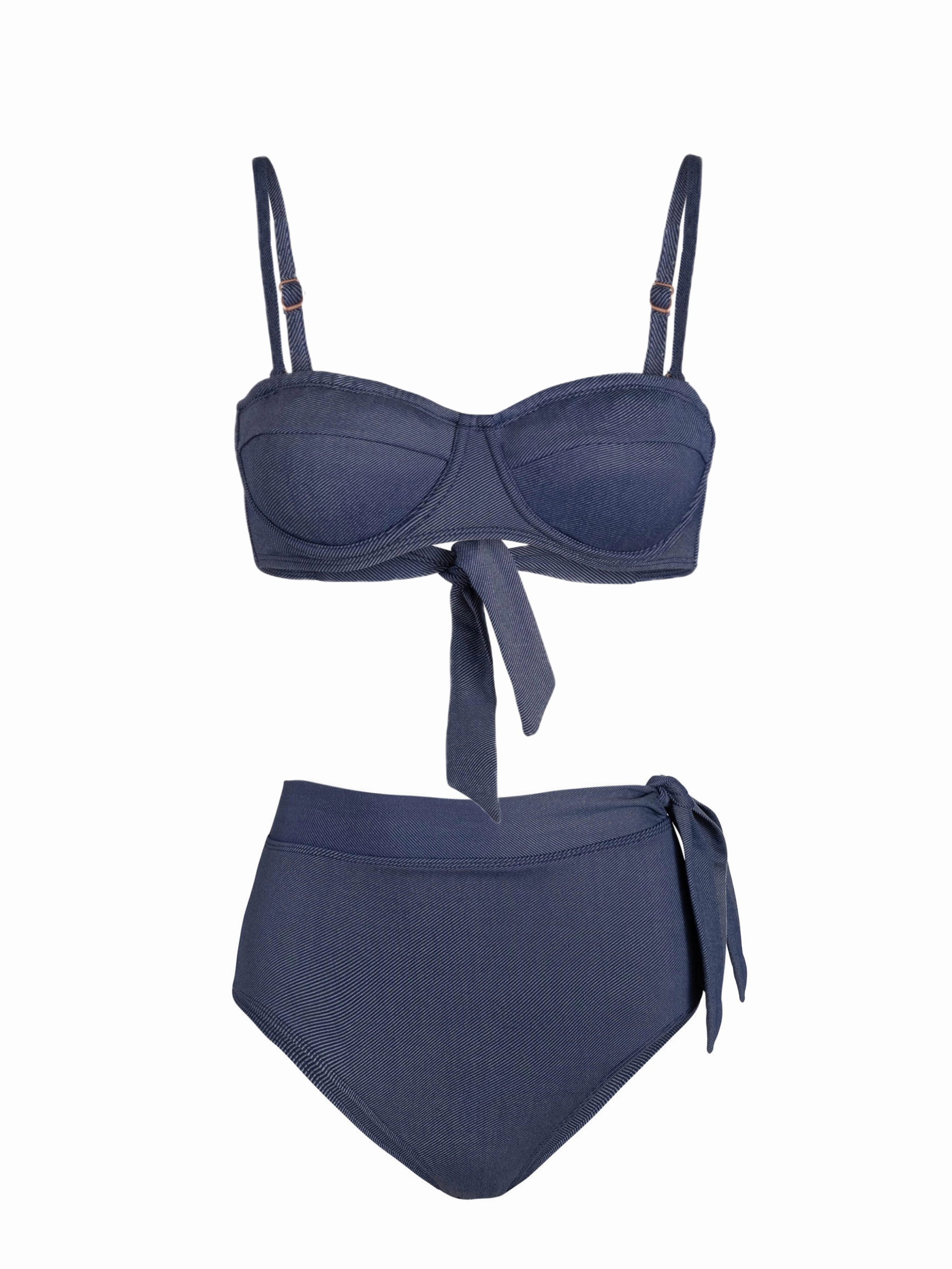 Multi Functional Pockets Beach Day Nellie Top   Side Tie High Waist Bottom In Indigo Twill
