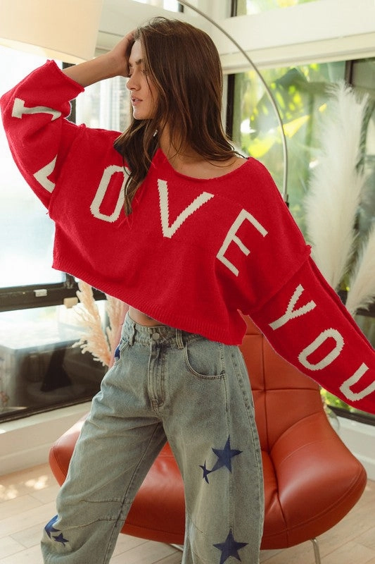 Effortless Knit I LOVE YOU LETTER KNIT TOP S-XL
