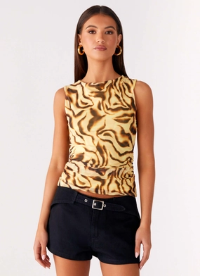 Retro Style DurableCollarStays On read Tank Top - Yellow Zebra