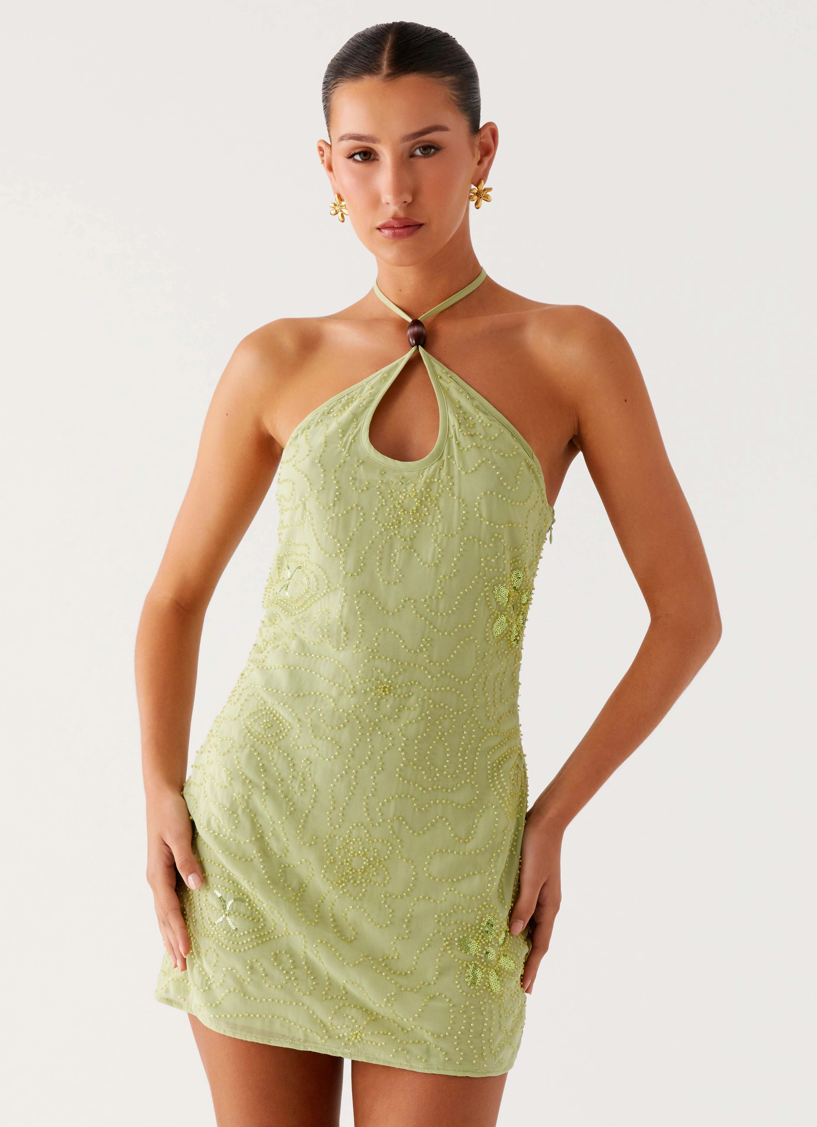 Daily Ready Vibrant color dress Kiara Beaded Mini Dress - Mint