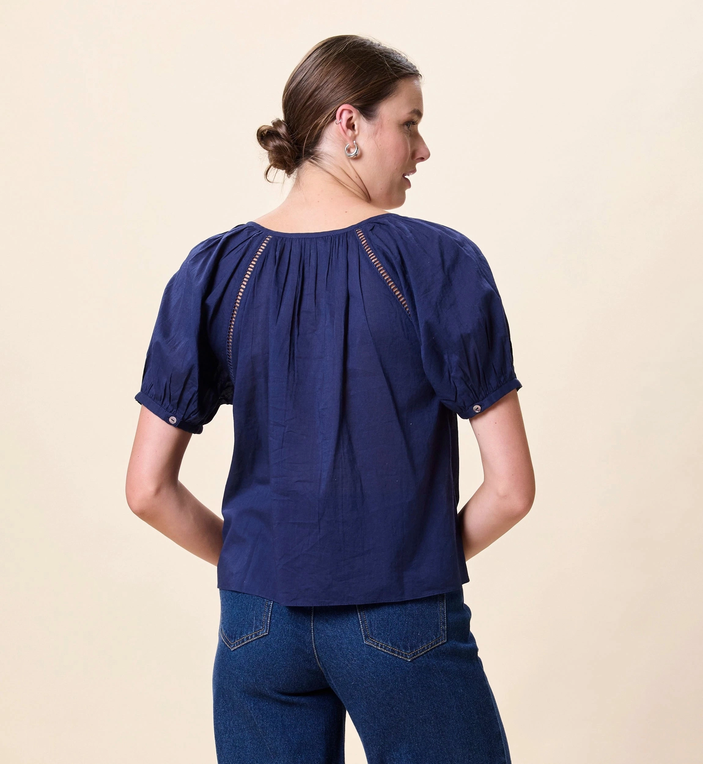 Adeline Blouse | Navy HypoallergenicFabric TonalStitching