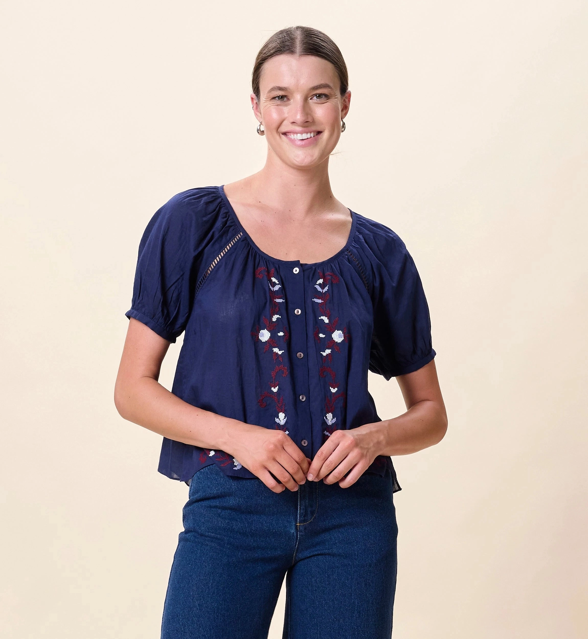 Sun Protective Fabric Adeline Blouse | Navy