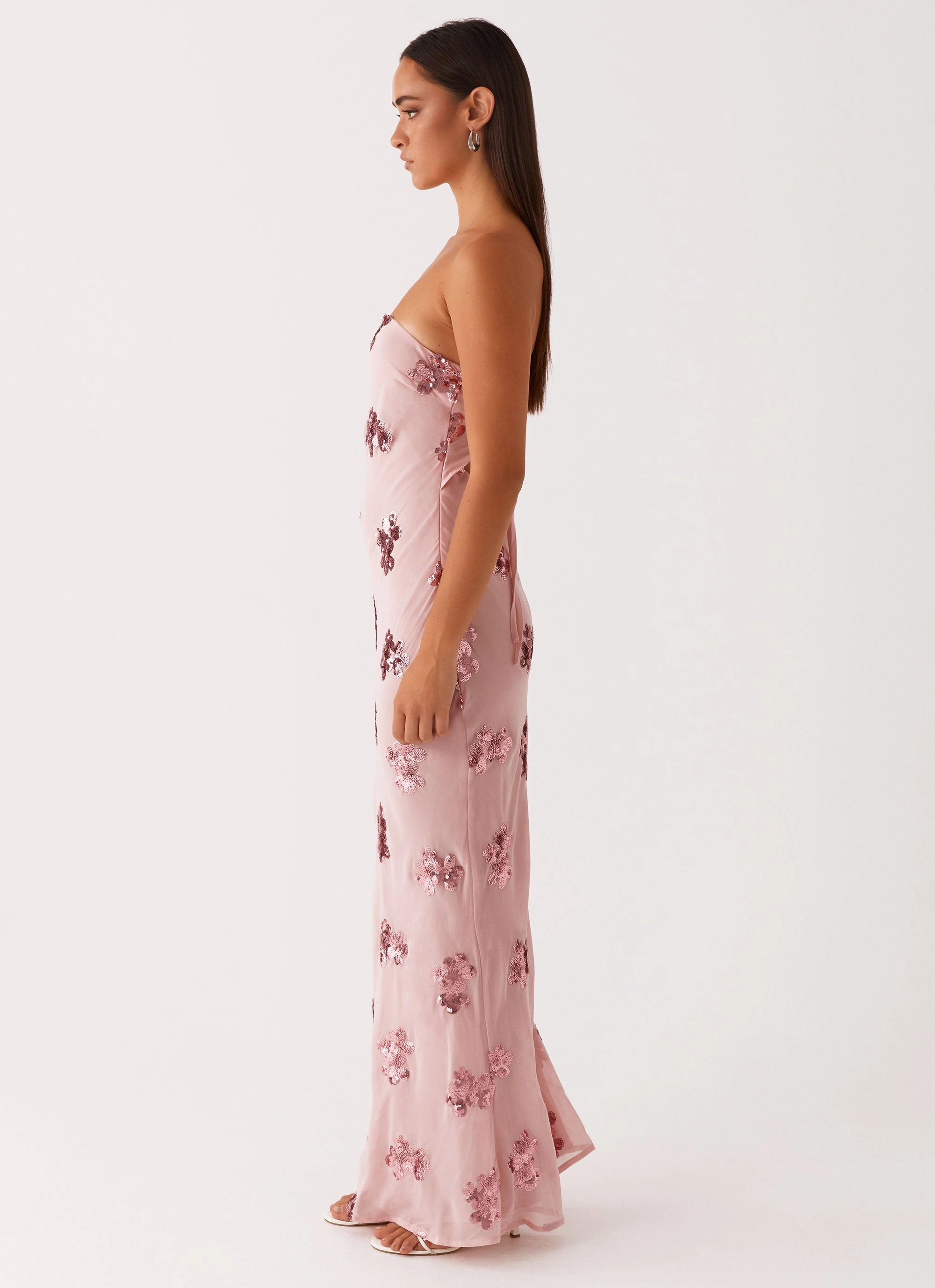 Sweet Escape Sequin Maxi Dress - Baby Pink V Neckline