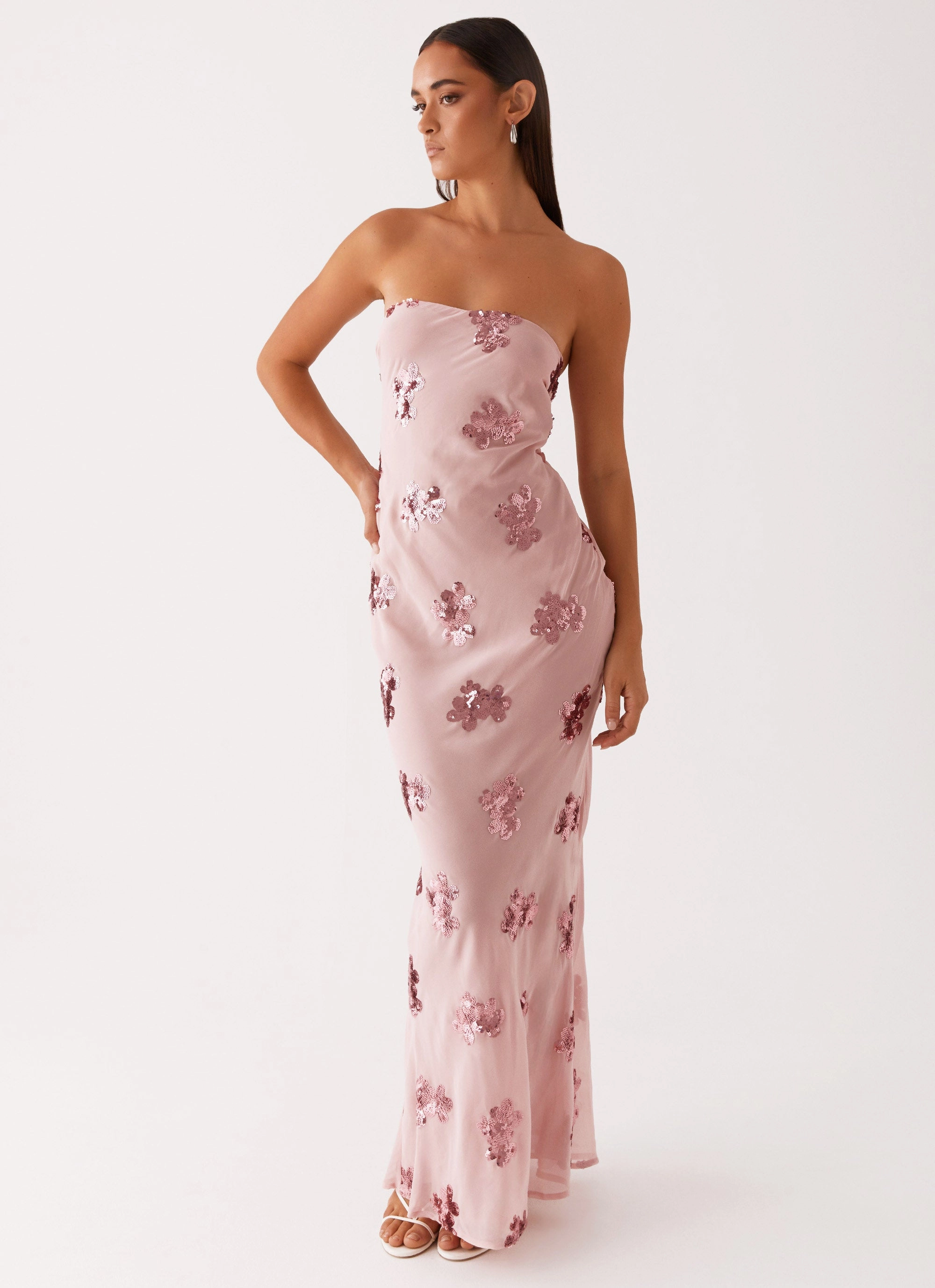 Sweet Escape Sequin Maxi Dress - Baby Pink Boat-Neck Cozy Layering