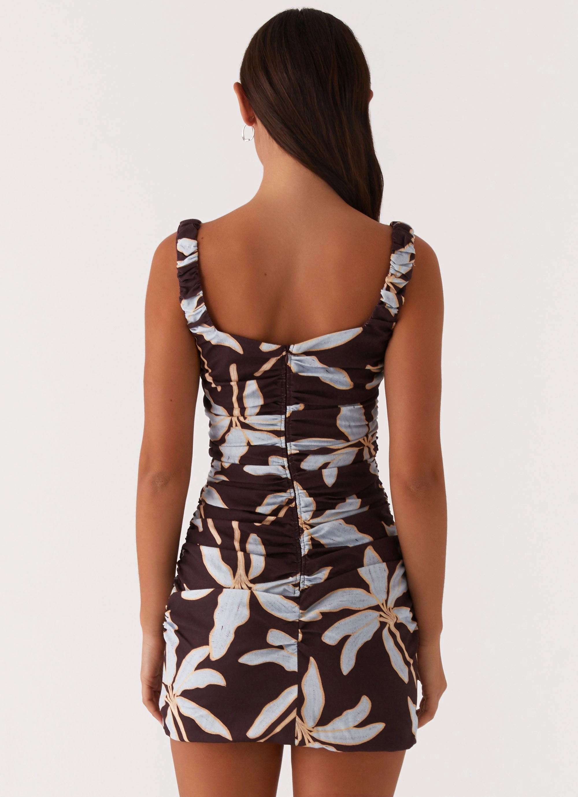 Sweet Melody Ruched Mini Dress - Opulent Brown Easy-to-style casual dress Bold Pattern