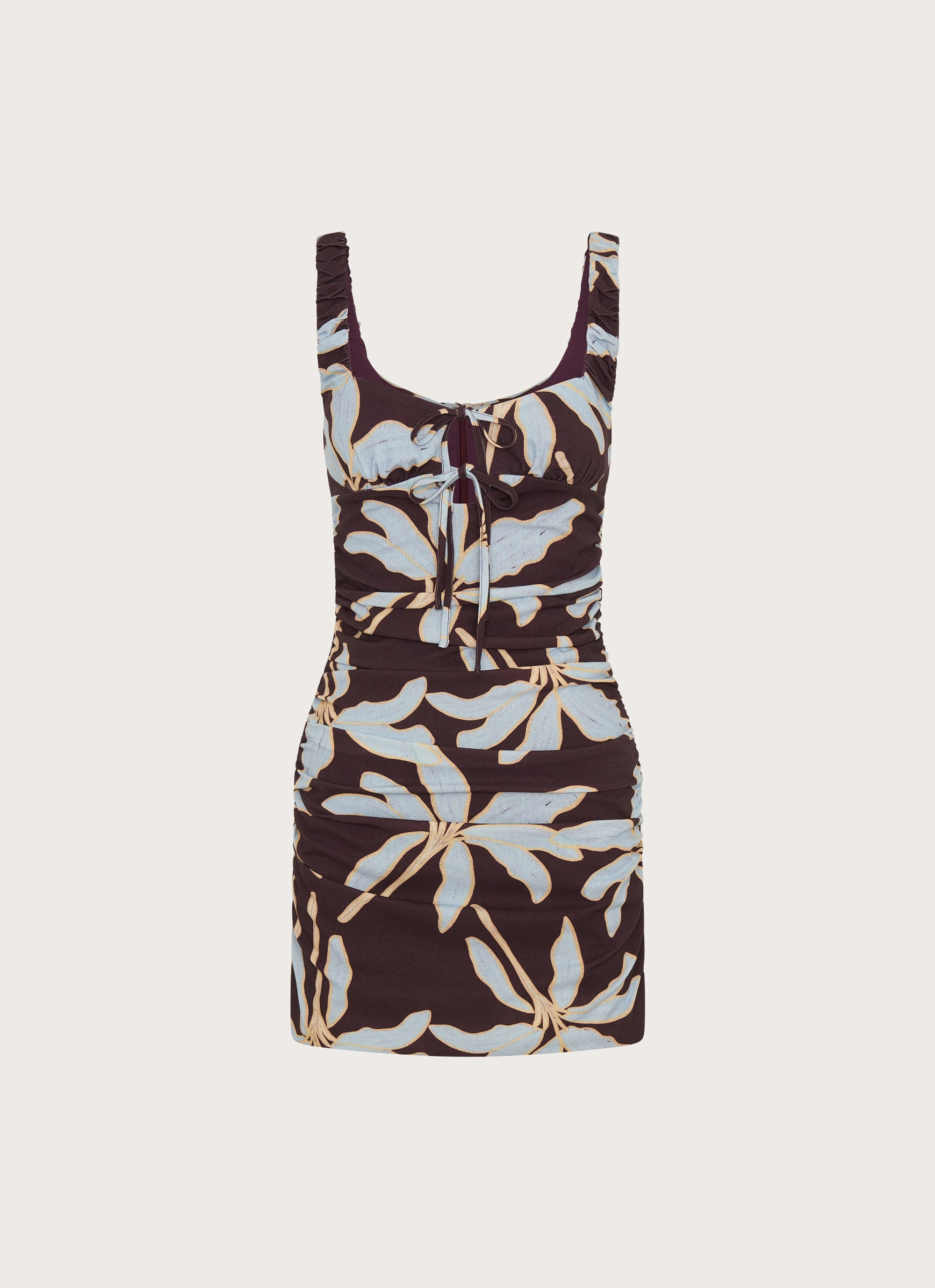 Sweet Melody Ruched Mini Dress - Opulent Brown Lightweight Fit Sleek and Flattering