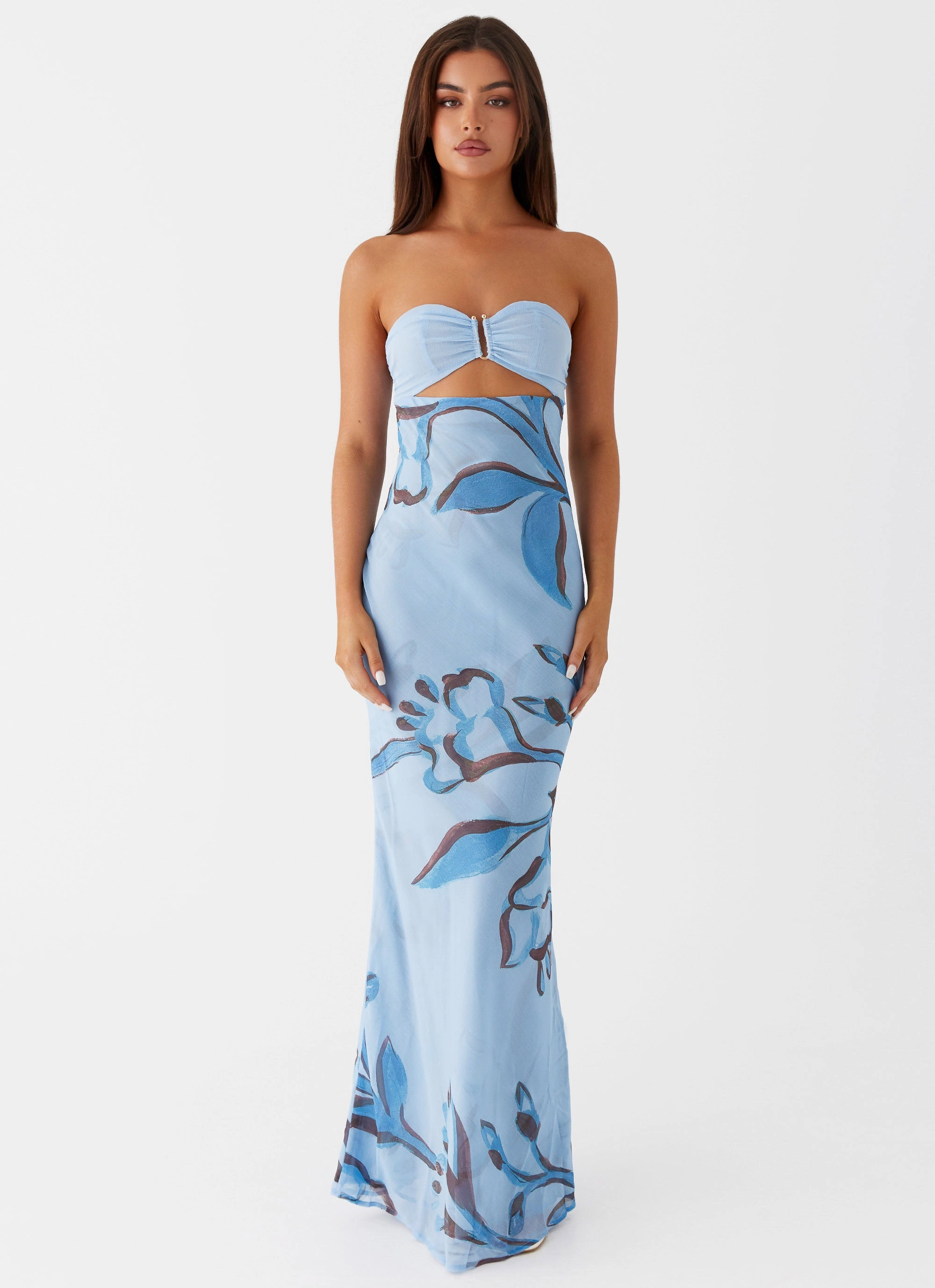 Match Quick Light Weight Tropicana Maxi Dress - Blue Floral