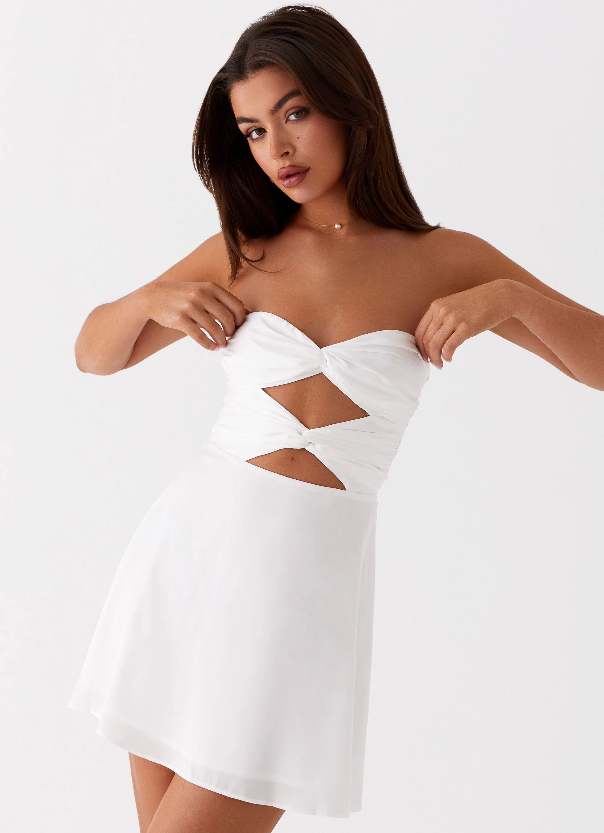 Refined Presence Taga Twist Mini Dress - White