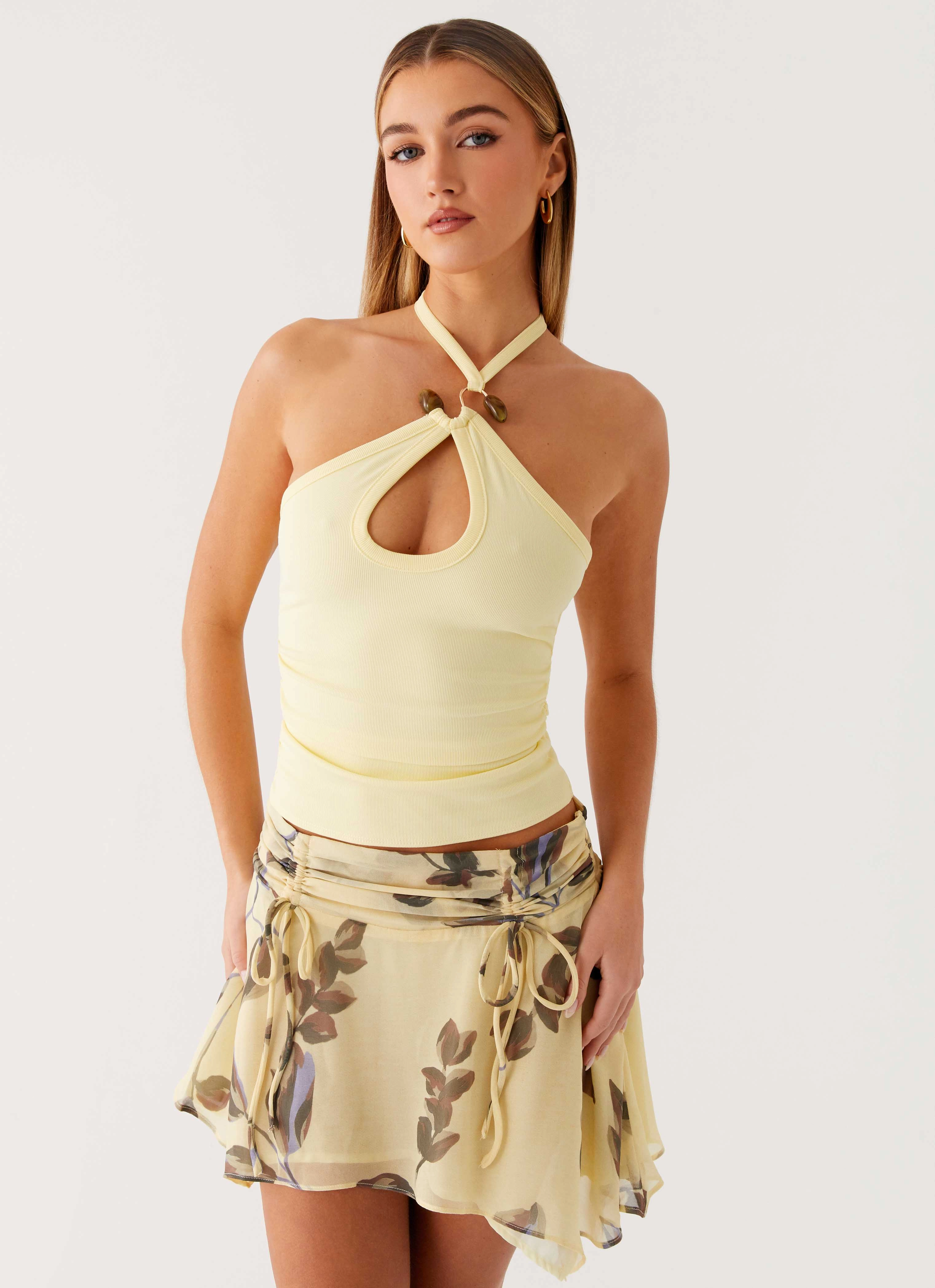 Eco Friendly Dye WrinkleResistantTextile Feya Halter Neck Top - Yellow
