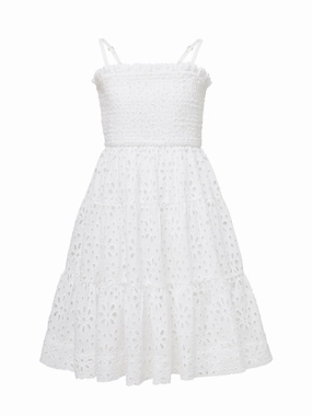 Girls Lila Dress In Fresh White Seaside Eyelet TaperedLeg