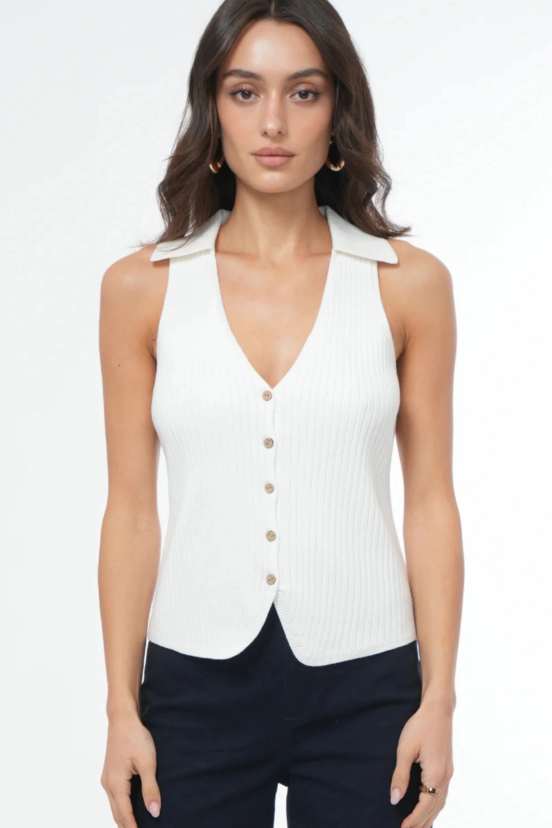 All Over Print Technique Ribbed Hem Finish Tatiana Collared Knit Vest