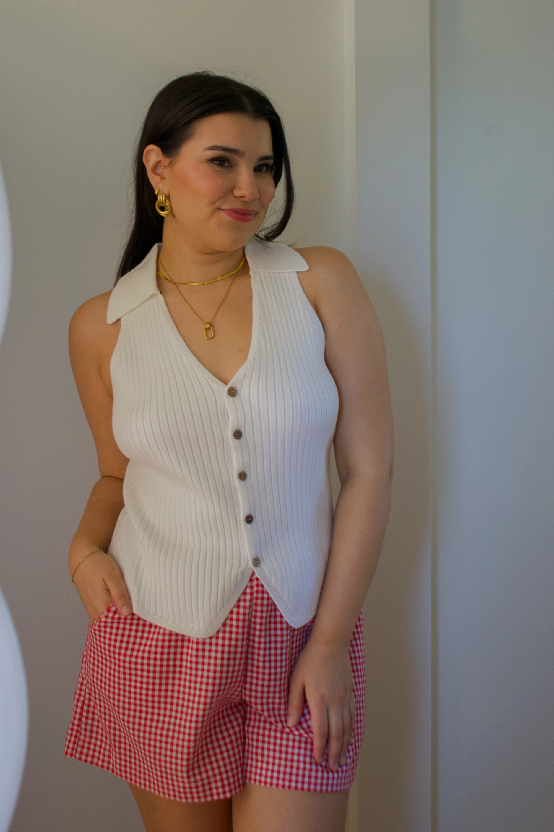 MultiFunctionalDesign Textured Weave Tatiana Collared Knit Vest