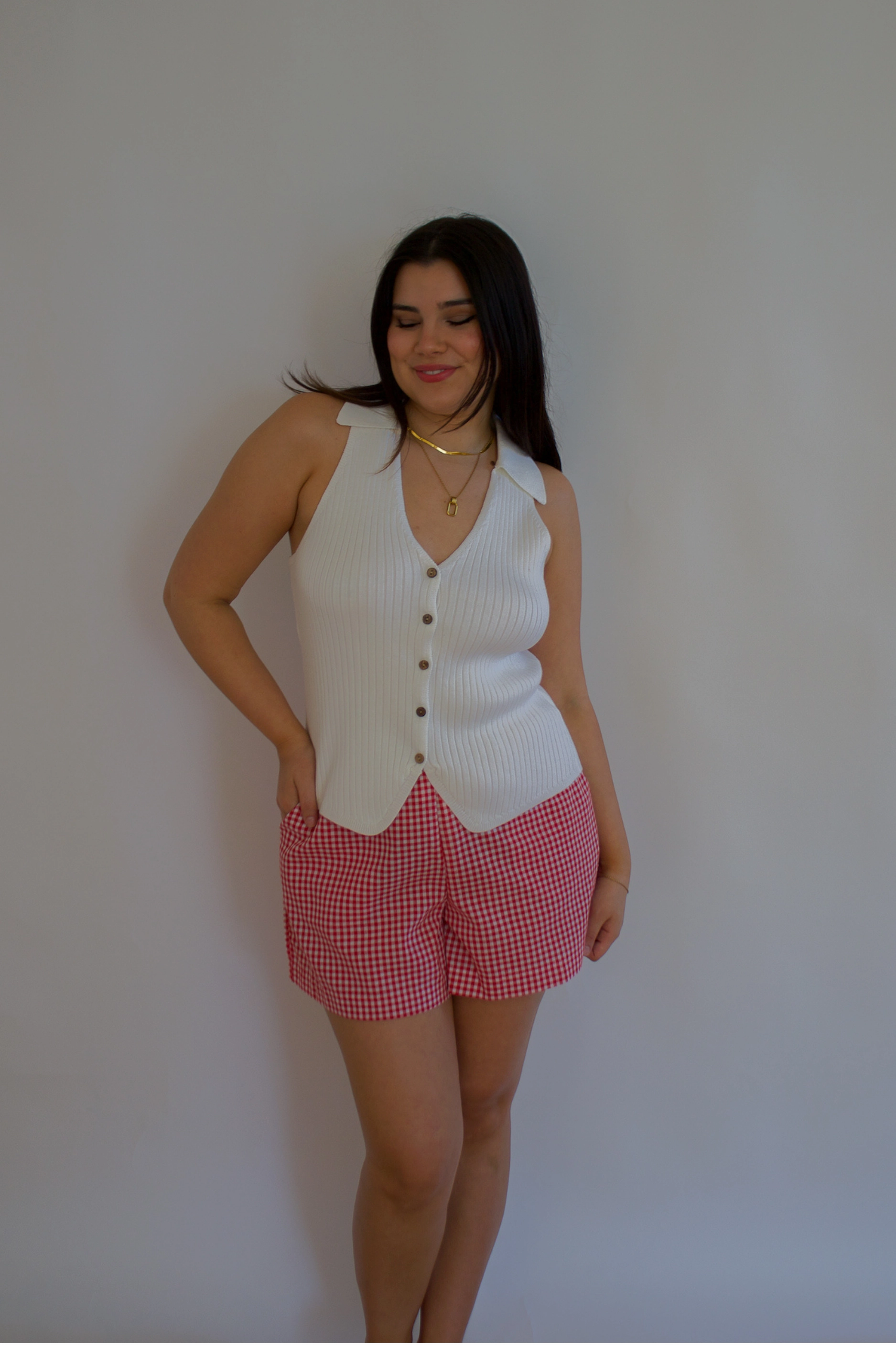 Tatiana Collared Knit Vest Soft Cotton Blend DoubleLayeredShoulders